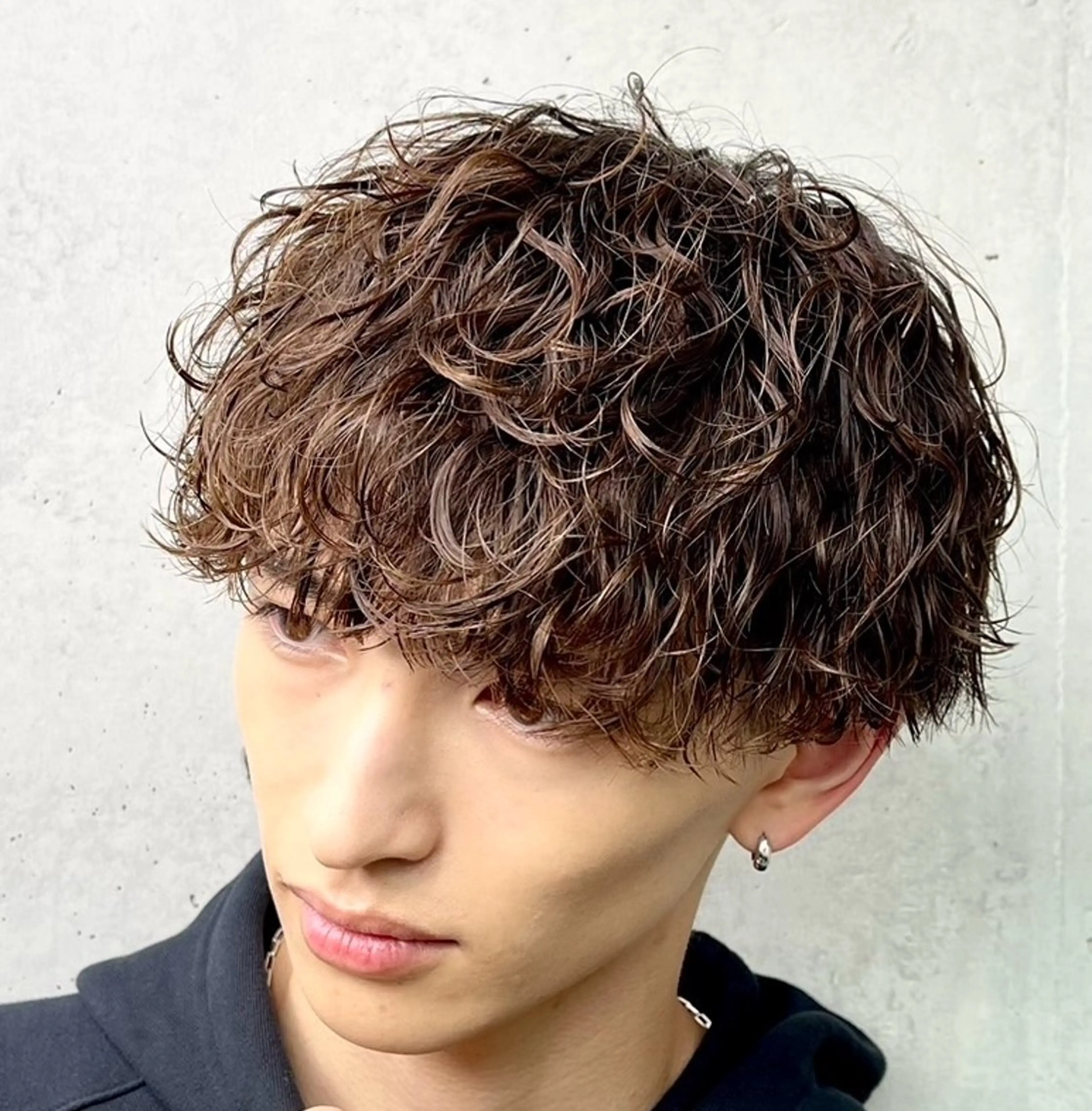 ミディアム パーマ メンズ カット パーマ 瀧本 一樹のヘアスタイル