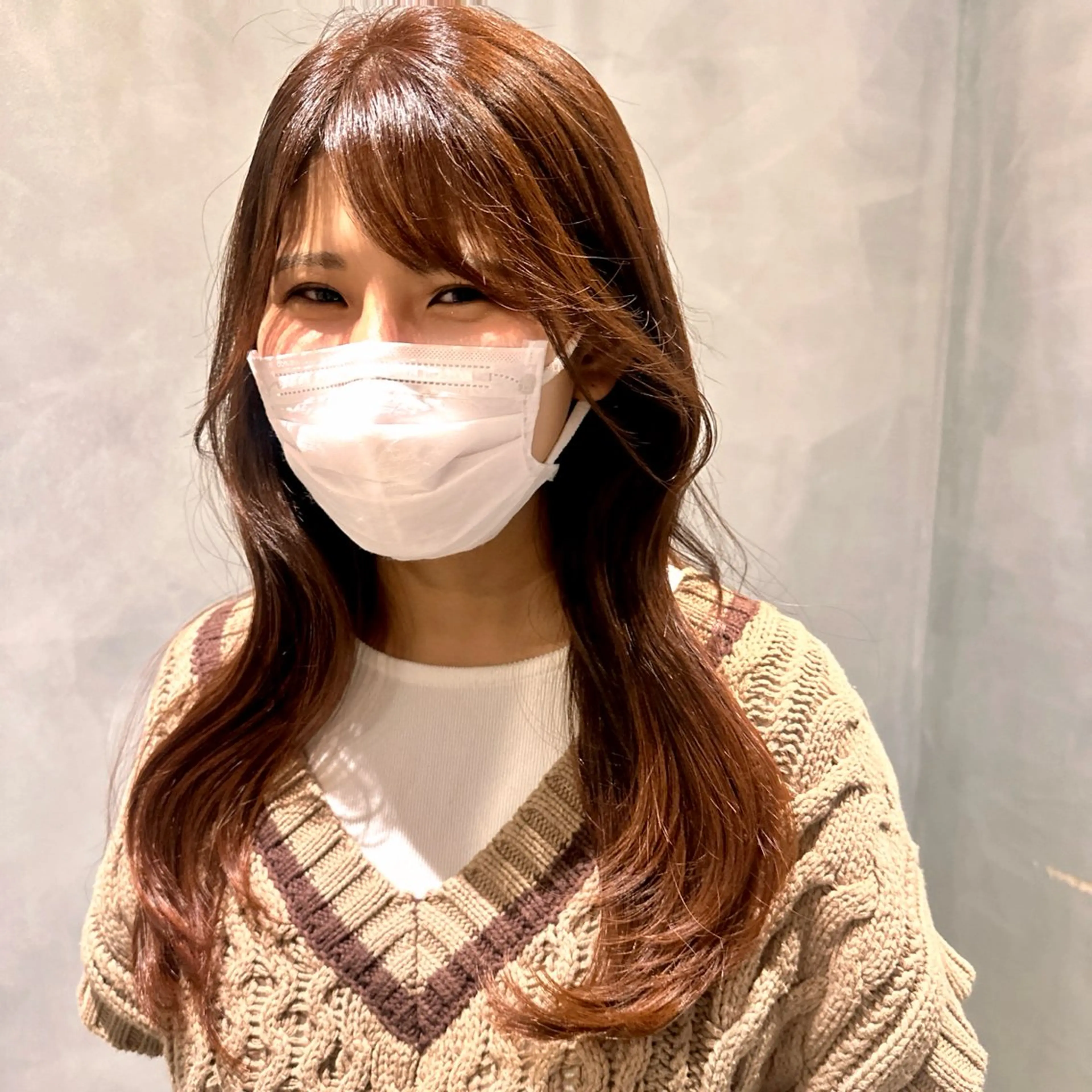 セミロング カラー ブラウンカラー オレンジ オレンジブラウン Mora Hair Salon所属・Haruka 神楽坂のヘアスタイル