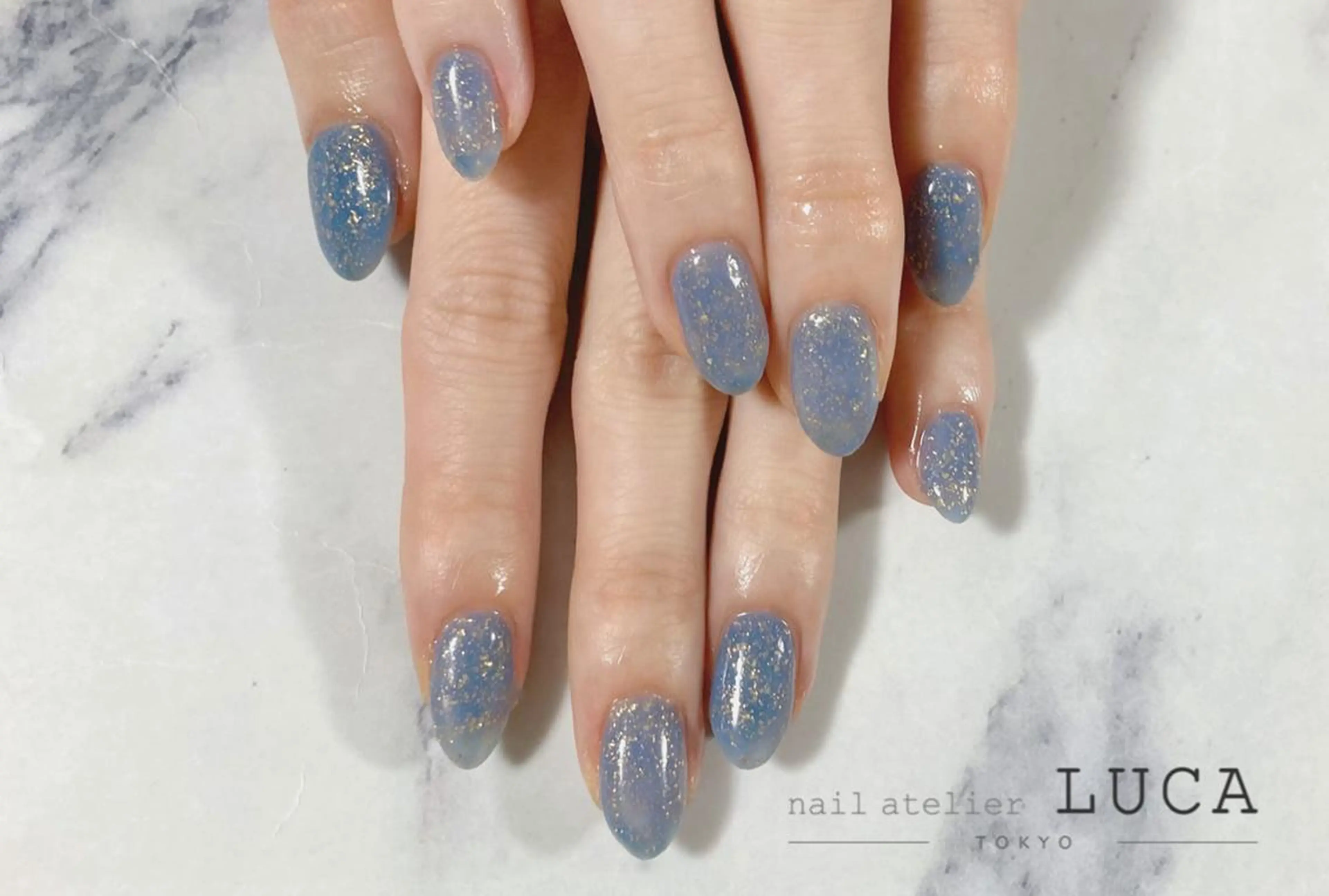 ネイル ブルー ジェルネイル ワンカラーネイル パラジェル ネイルアトリエルカ スタッフのネイルデザイン