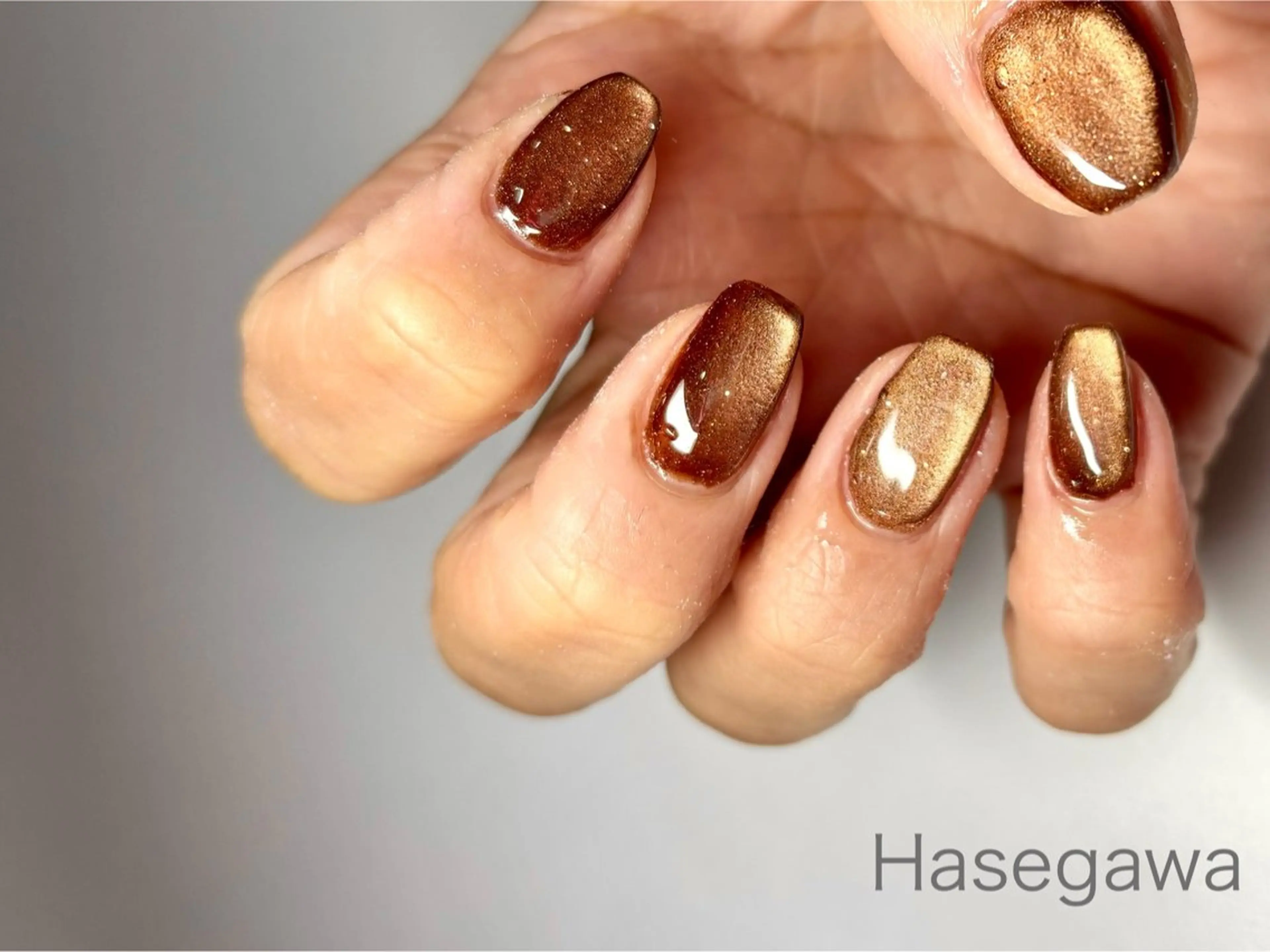 ネイル ブラウン マグネットネイル ハンドネイル DROP所属・DROP 長谷川のネイルデザイン