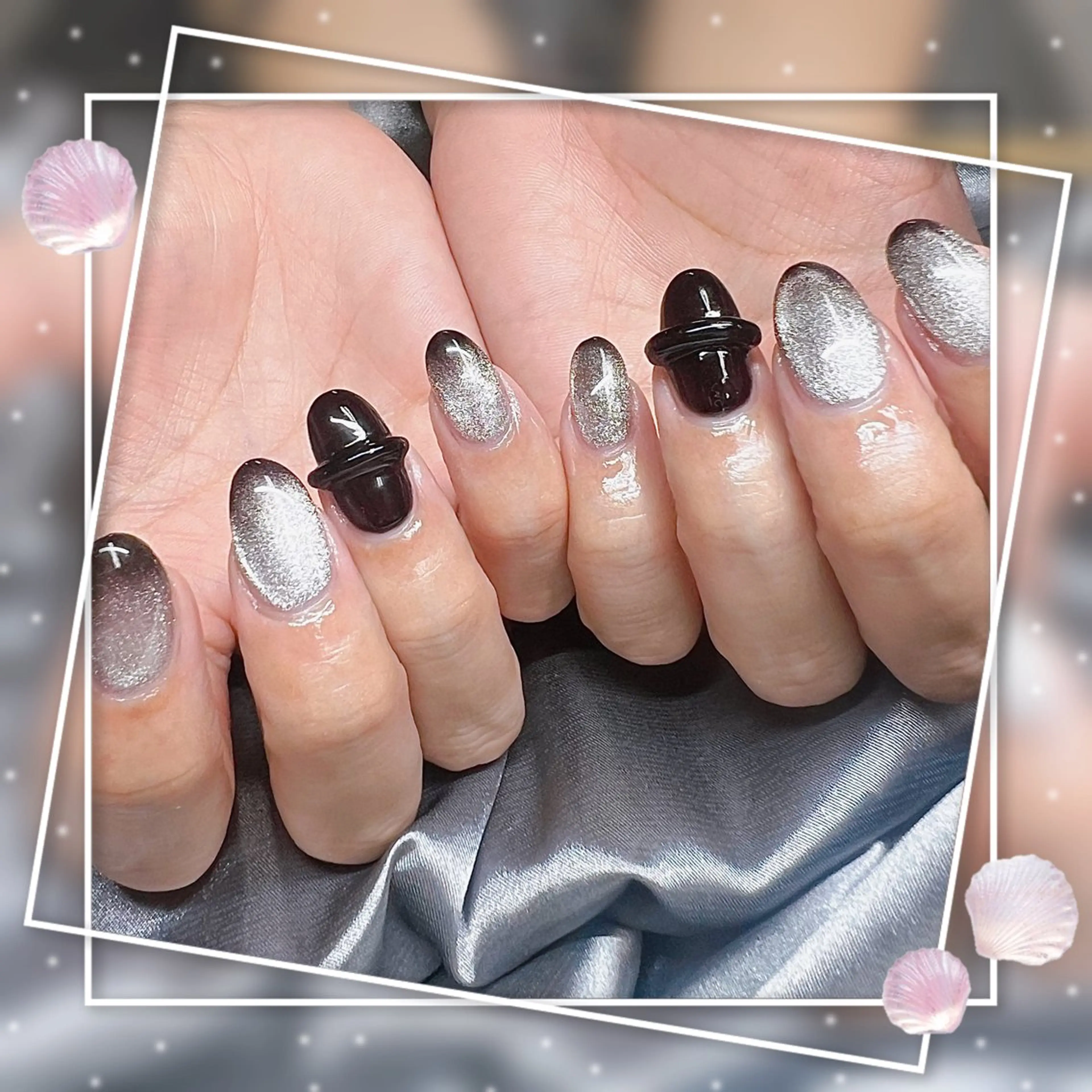 ネイル フレンチネイル グラデーション キラキラネイル 韓国ネイル マグネットネイル ハンドネイル ハンドケア Chill Nailsalonのネイルデザイン