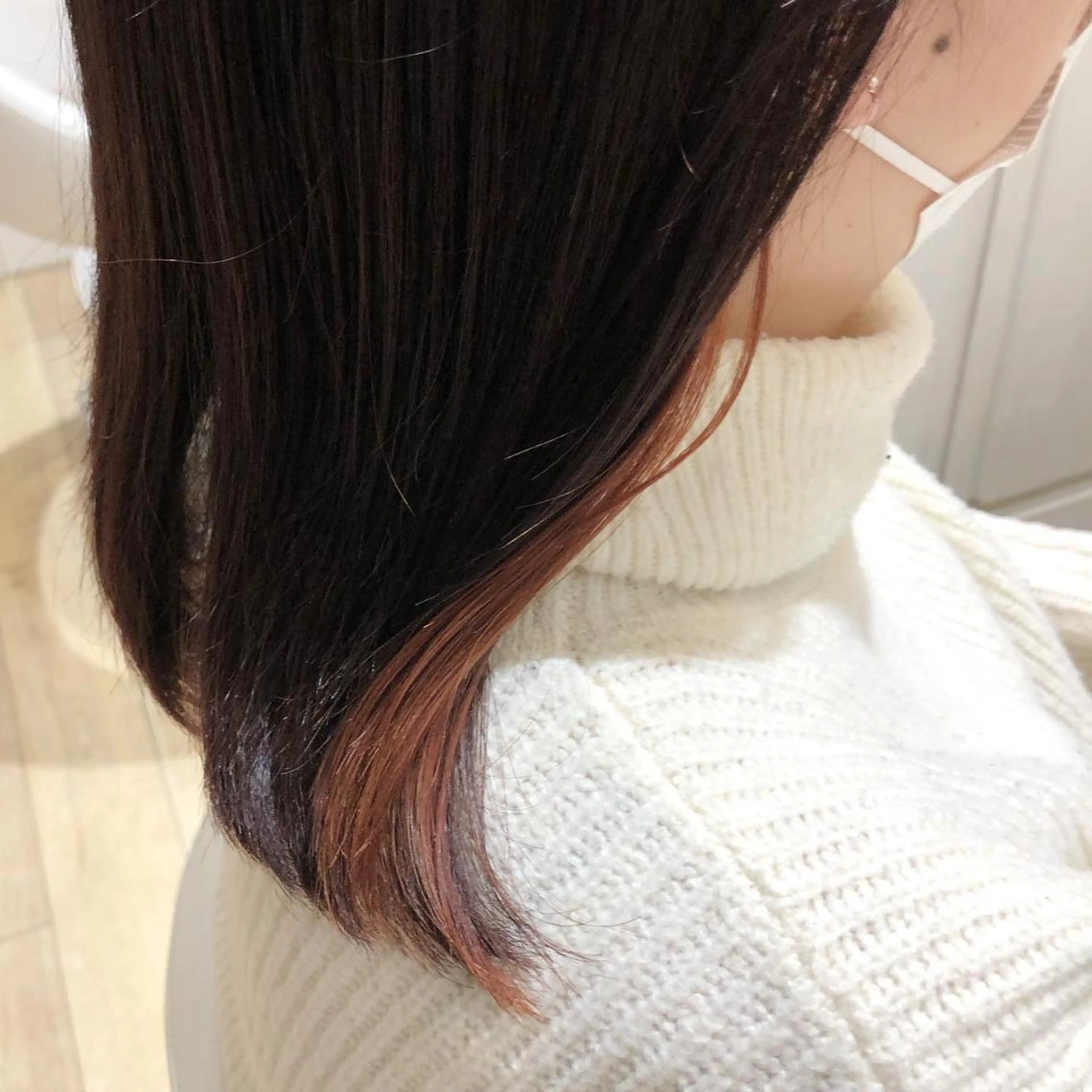 セミロング カラー ヘアアレンジ ブリーチ インナーカラー オレンジ ピンクカラー ✨🌿大人可愛い愛さ れhair🌿✨松本のヘアスタイル