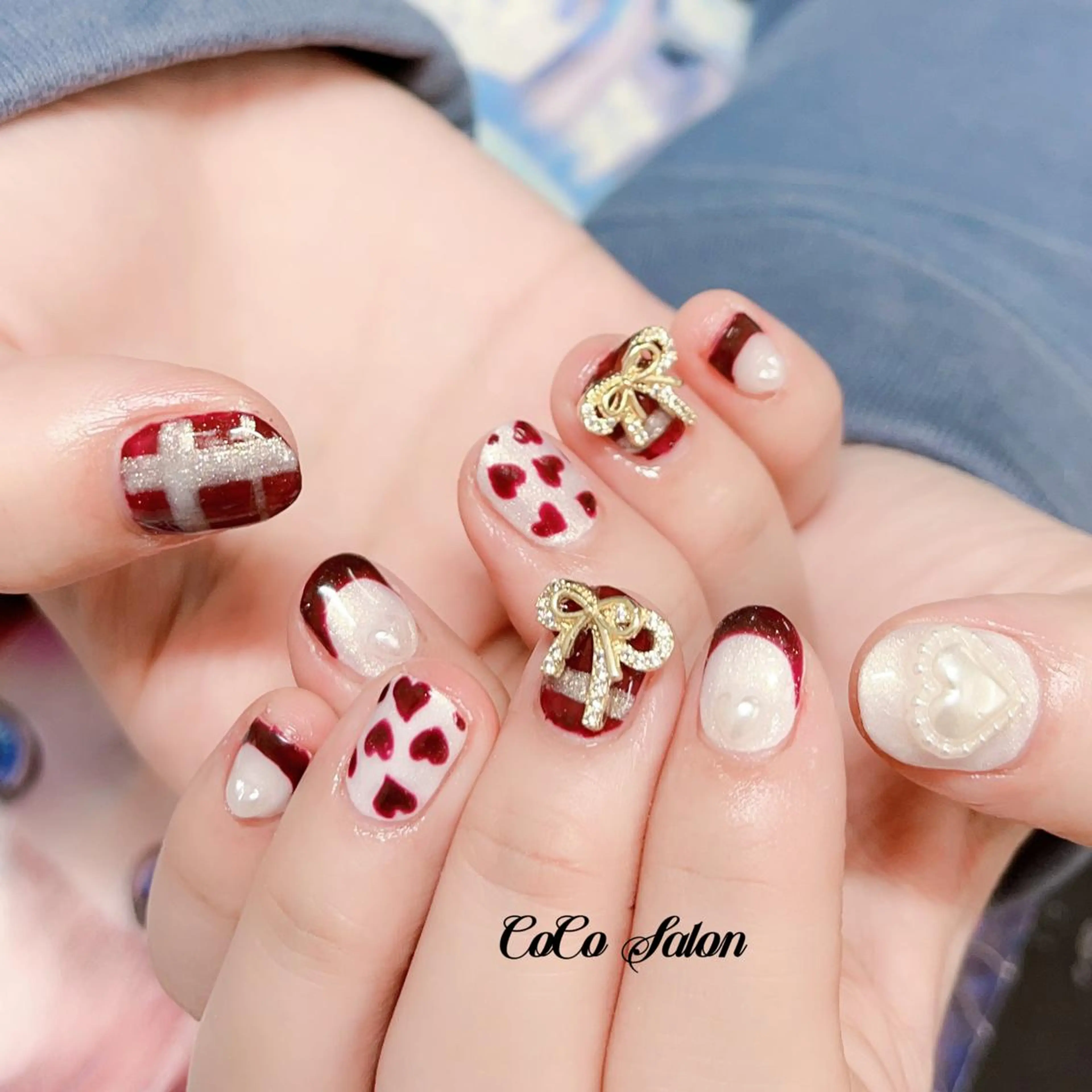 ネイル アートネイル ボルドー 長さ出し フレンチネイル ジェルネイル ハンドネイル CoCoSalon ネイル/まつ毛予約のネイルデザイン
