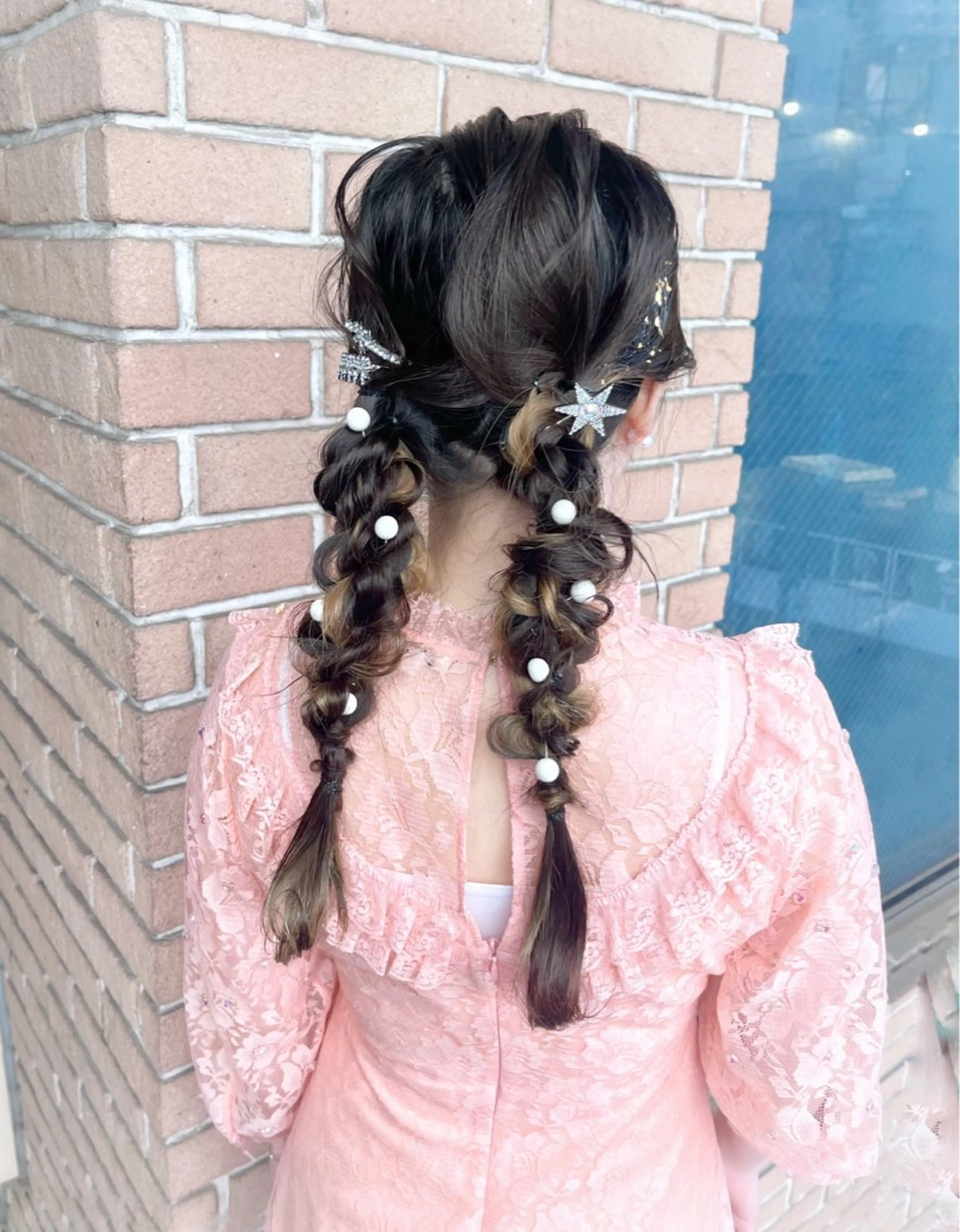 ロング カラー ヘアアレンジ ヘアセット ピンクカラー🩷 ヘアセットＮＯ.1のヘアスタイル