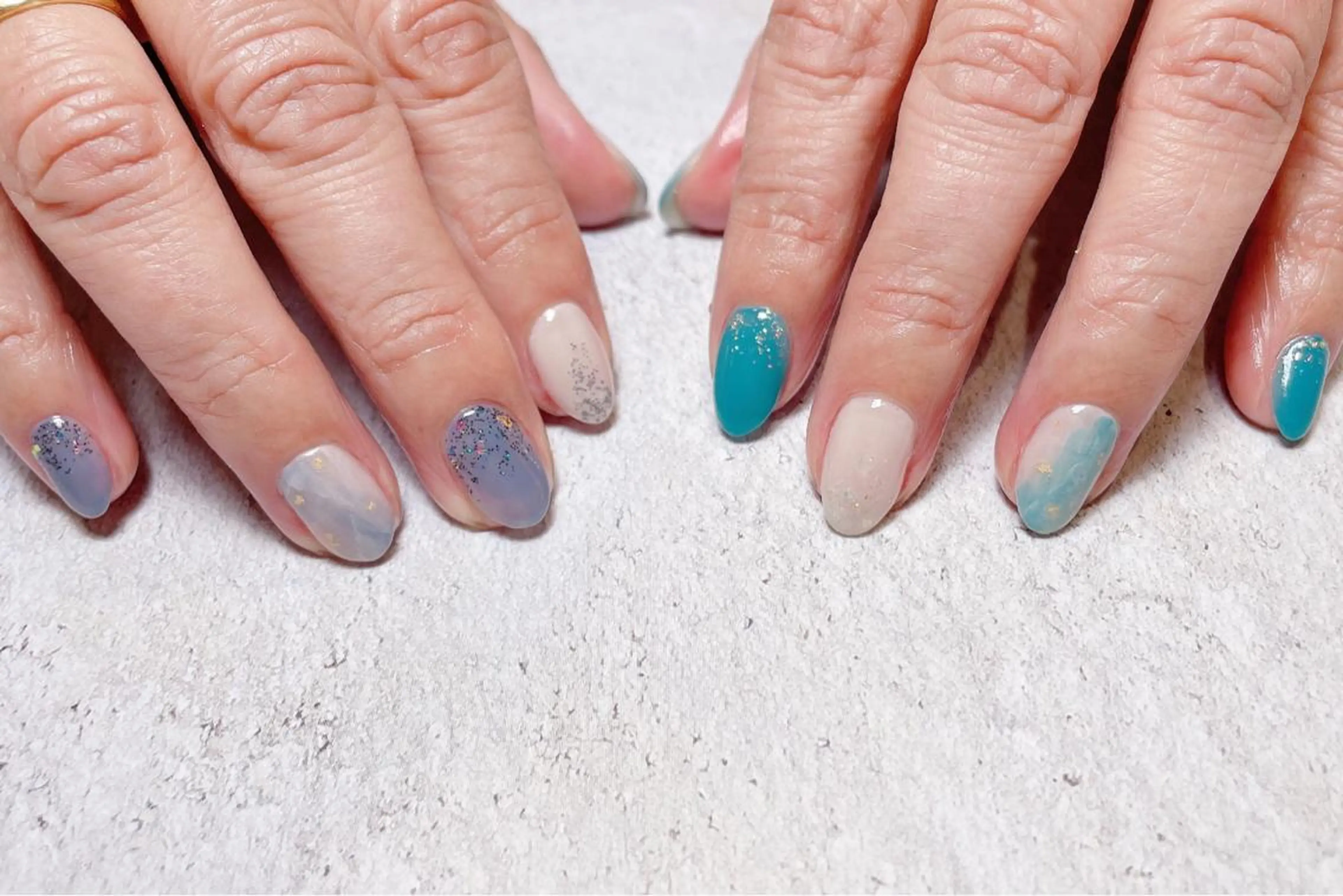 ネイル ブルー ジェルネイル グリーン 大理石ネイル(マーブル) ハンドネイル 小林 ゆりあのネイルデザイン