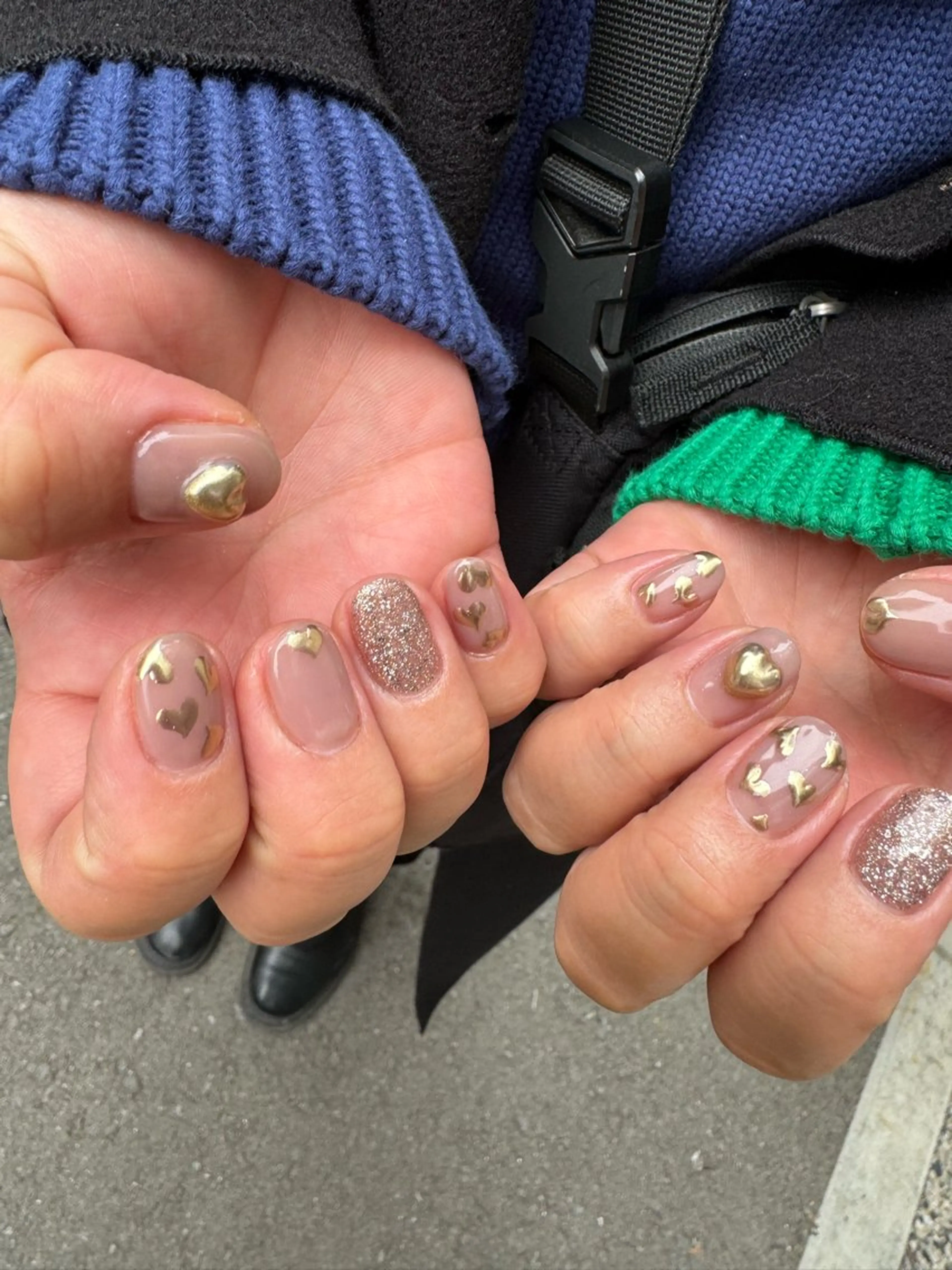 ネイル アートネイル フレンチネイル ゴールド ハート 韓国ネイル MH_ Nailのネイルデザイン