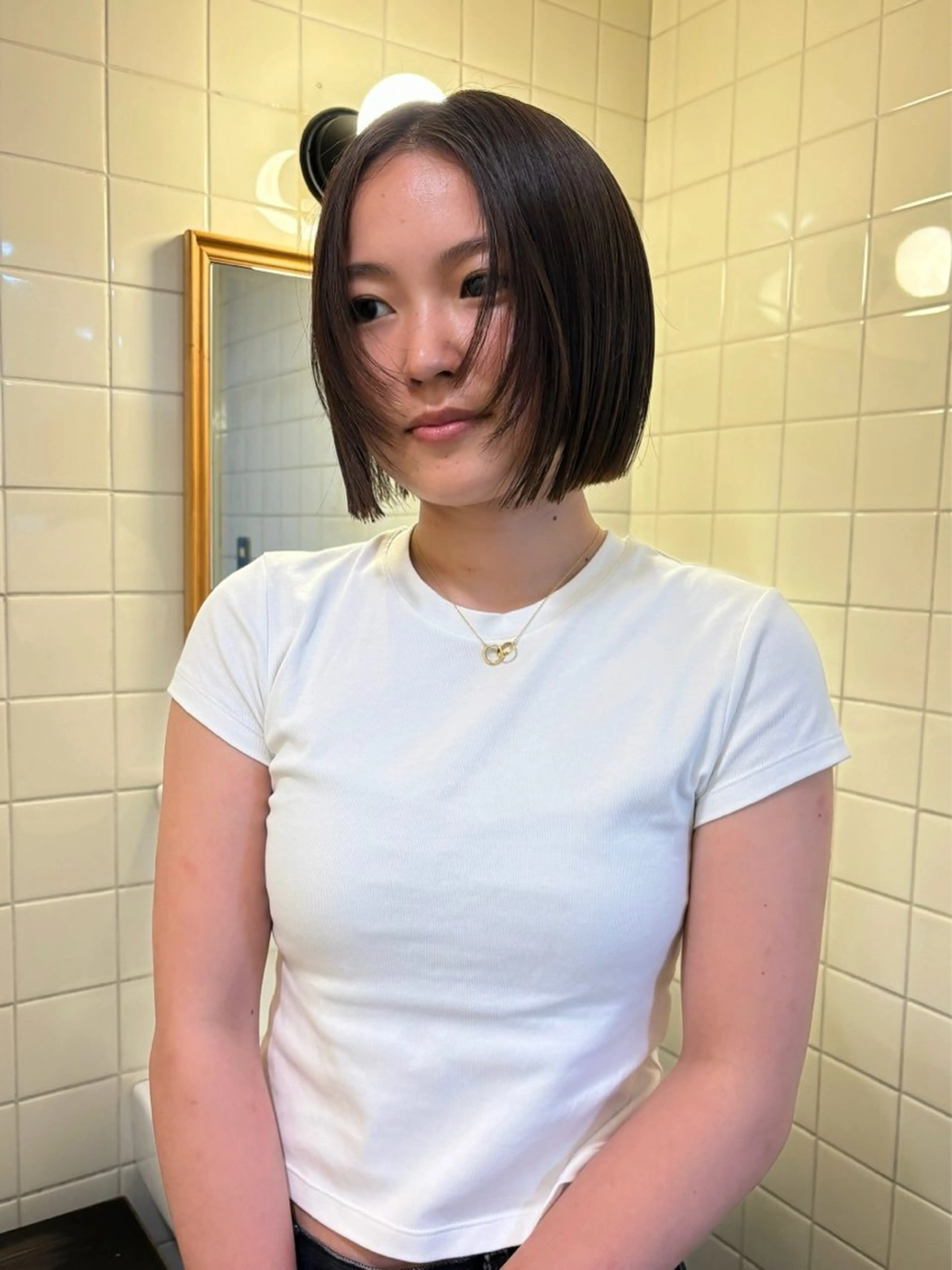 ミディアム カラー カット ヘアカラー トリートメント 韓国ボブ＆顔まわり レイヤー♡TOMOEのヘアスタイル
