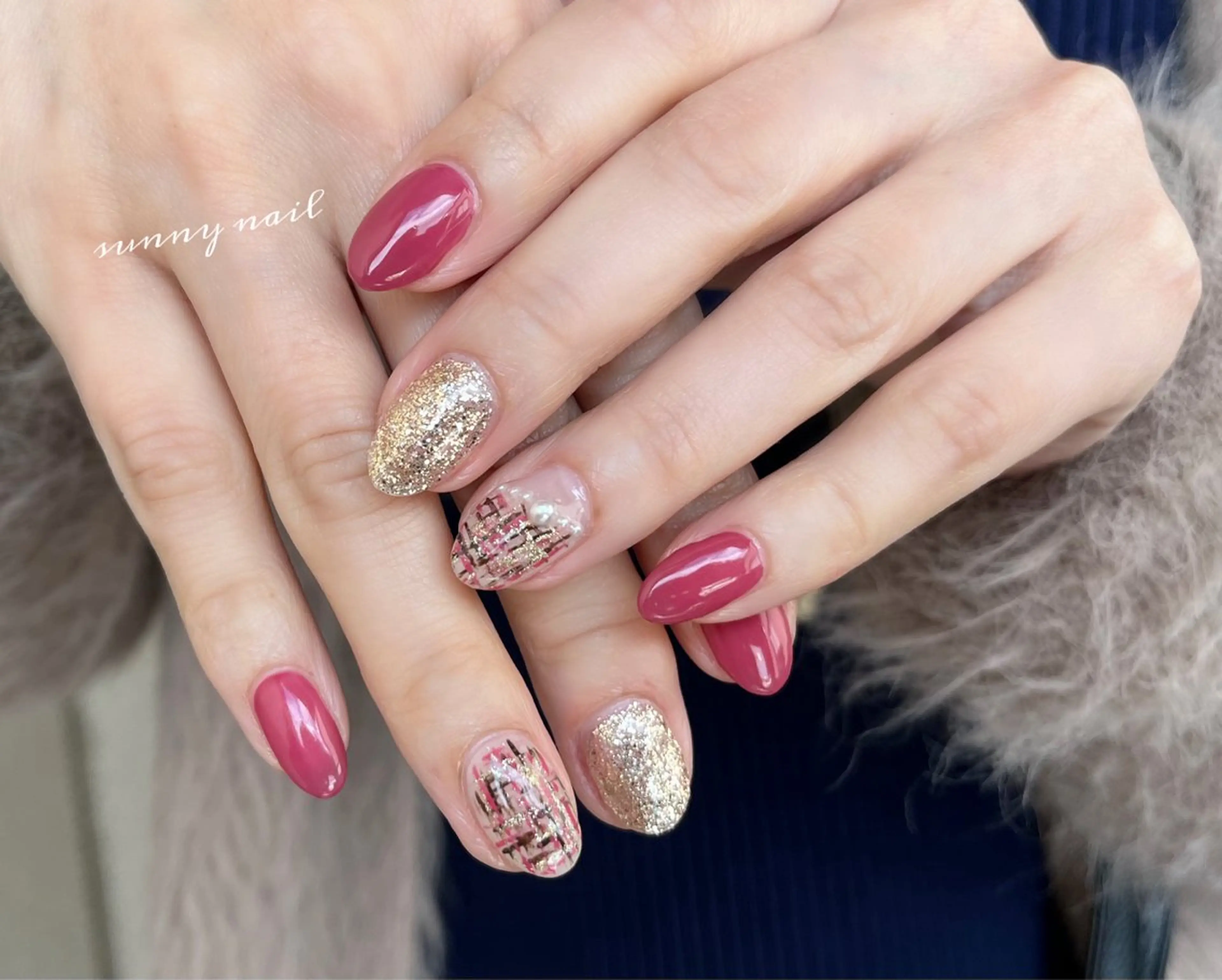 ネイル ピンク ツイードネイル 冬ネイル sunny nailのネイルデザイン
