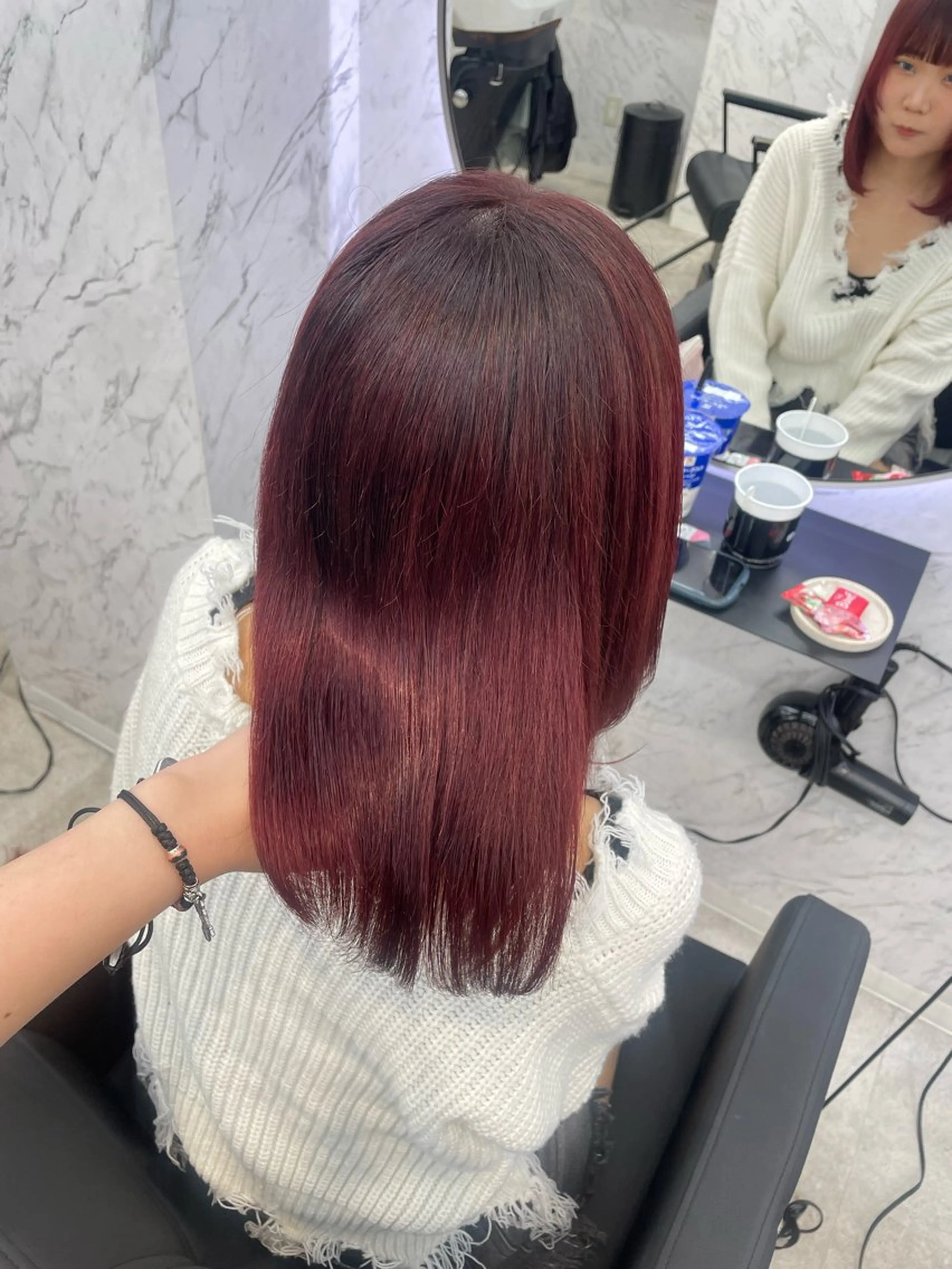 ミディアム カラー レッドカラー hair salon dot. mooda 韓国風サロン 町田店所属・韓国風ヘア🎀🩶 /♡𝓝𝓸𝓪♡のヘアスタイル
