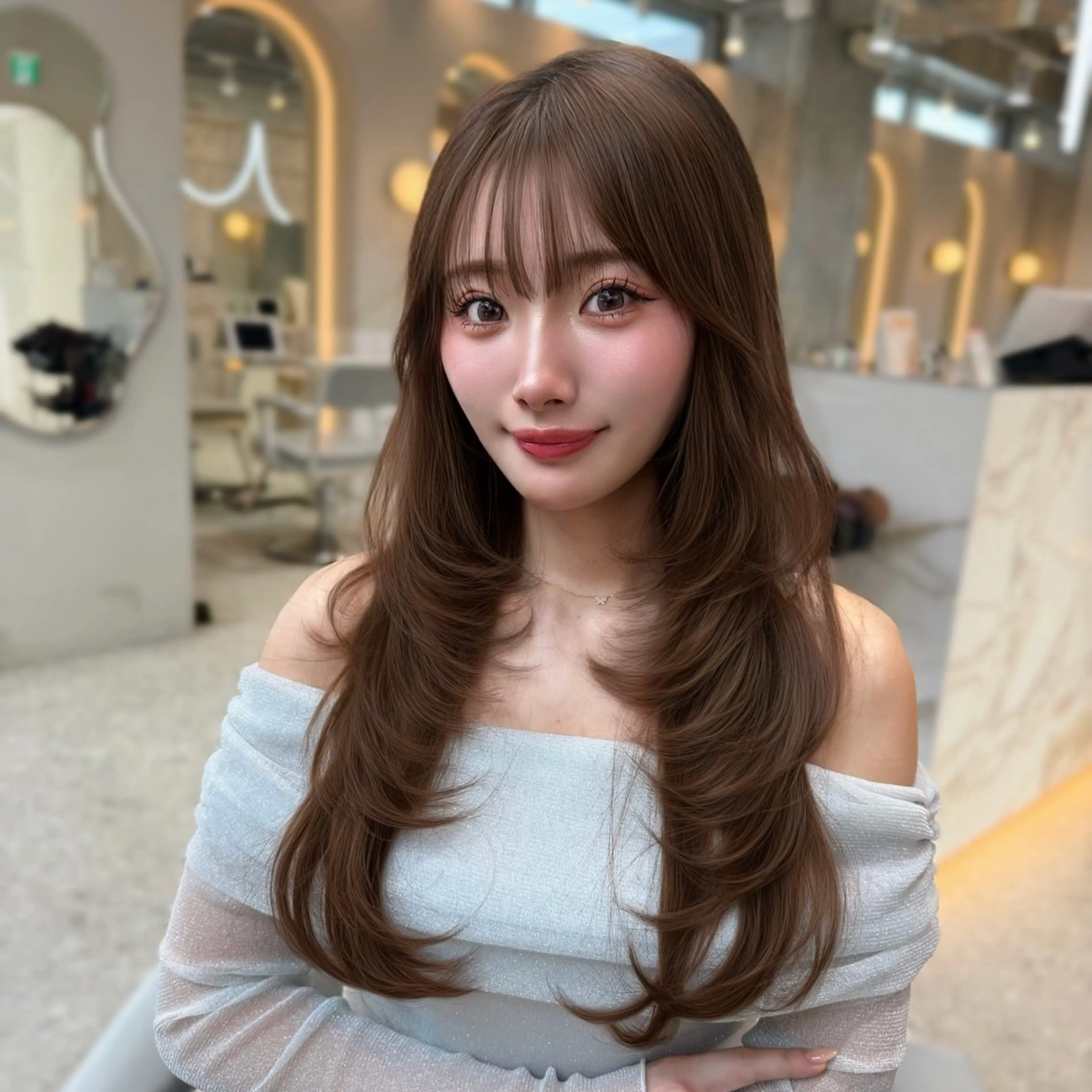 セミロング カラー 髪質改善 韓国風ヘア レイヤーカット 縮毛矯正 トリートメント カット ヘアカラー トリートメント 新宿/韓国風レイヤー 髪質改善/渋谷直樹のヘアスタイル