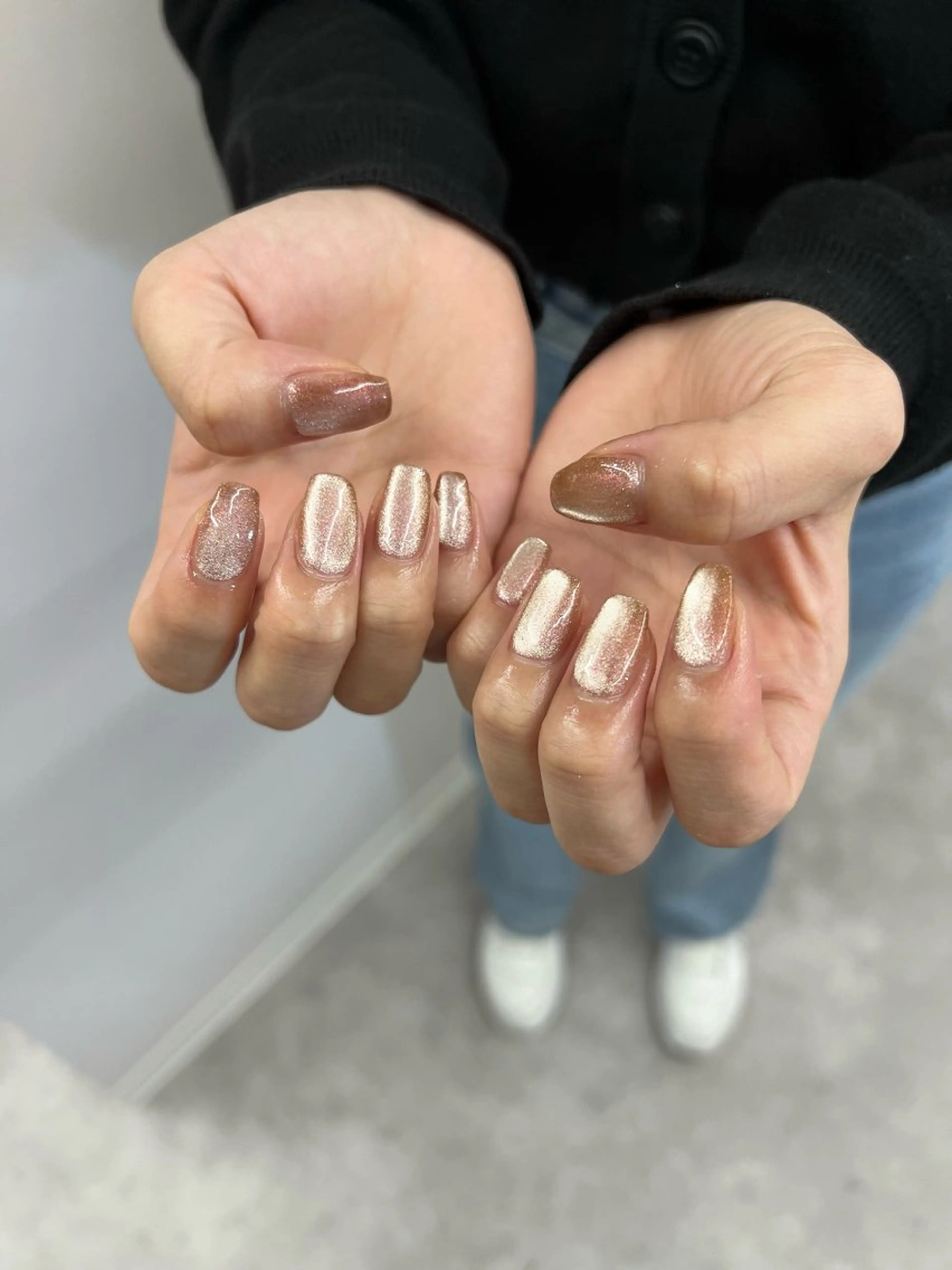 ネイル ジェルネイル 韓国ネイル マグネットネイル ニュアンスネイル オレンジ ハンドネイル ハンドケア Bana_ Nailのネイルデザイン