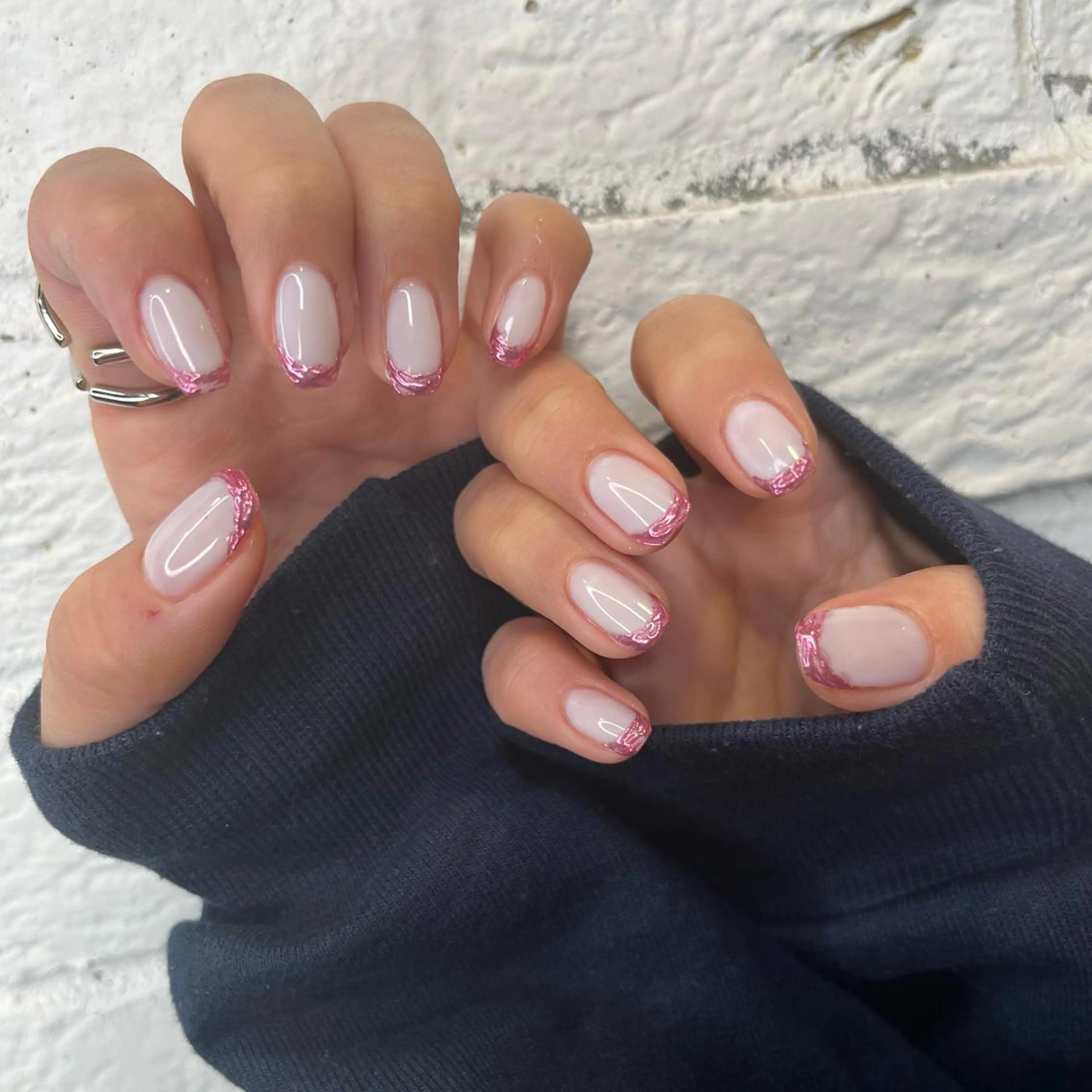 ネイル フレンチネイル ミラーネイル ピンク Lia所属・eri chan nailのネイルデザイン