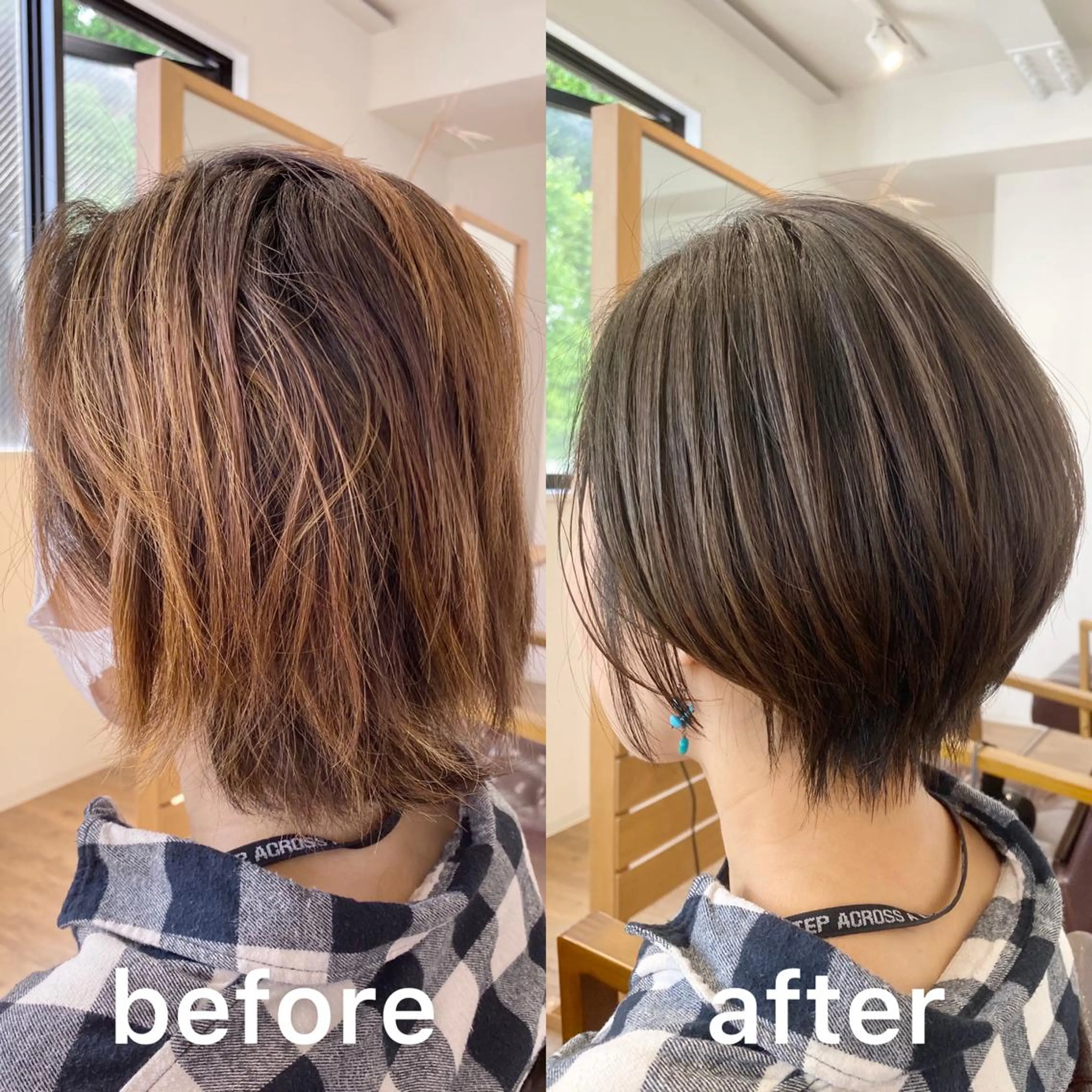 ショート カラー パーマ ベージュカラー ブラウンカラー ブラウンベージュ 透明感カラー ハイライトカラー 縮毛矯正 トリートメント KIZU 髪質改善 オカルト怪談のヘアスタイル