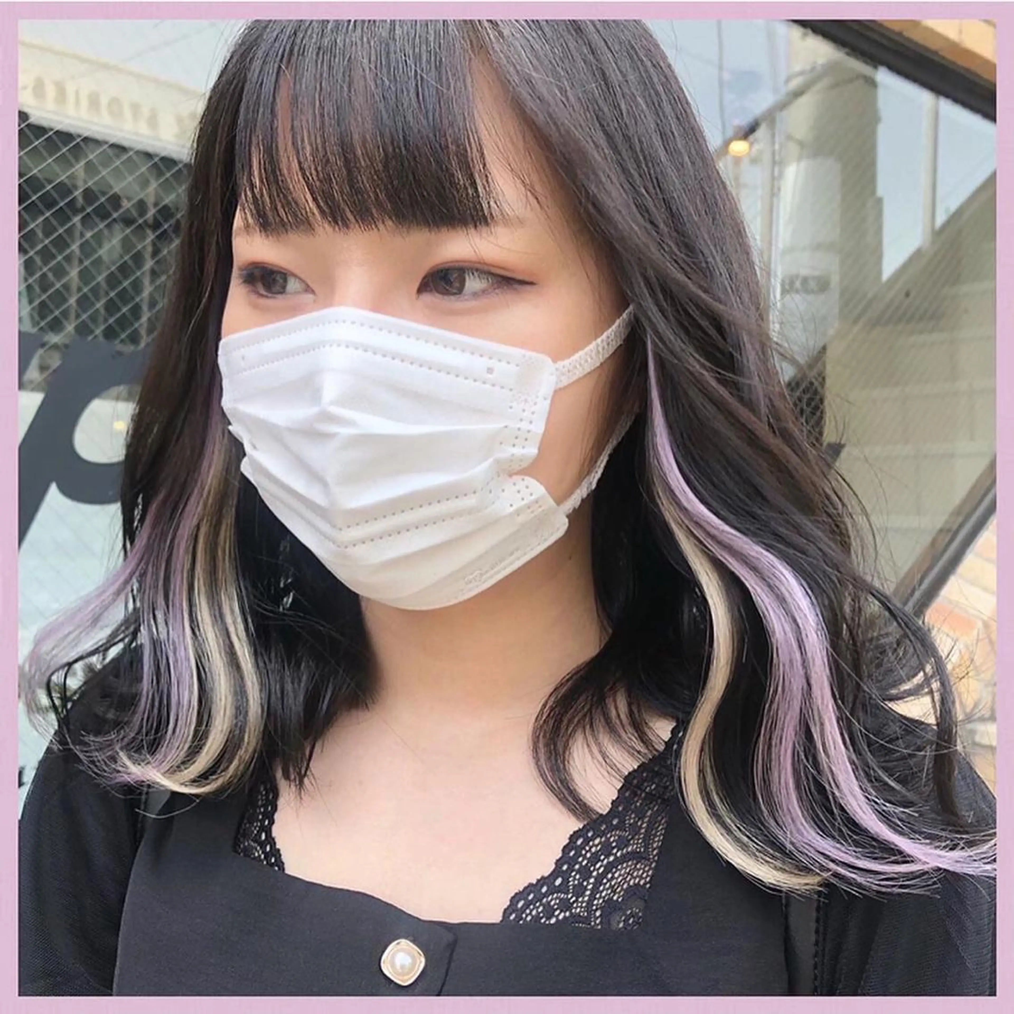 ミディアム カラー パーマ ヘアアレンジ 編み込みエクステ シールエクステ イヤリングカラー インナーカラー ユニコーンカラー 八巻 晴香のヘアスタイル