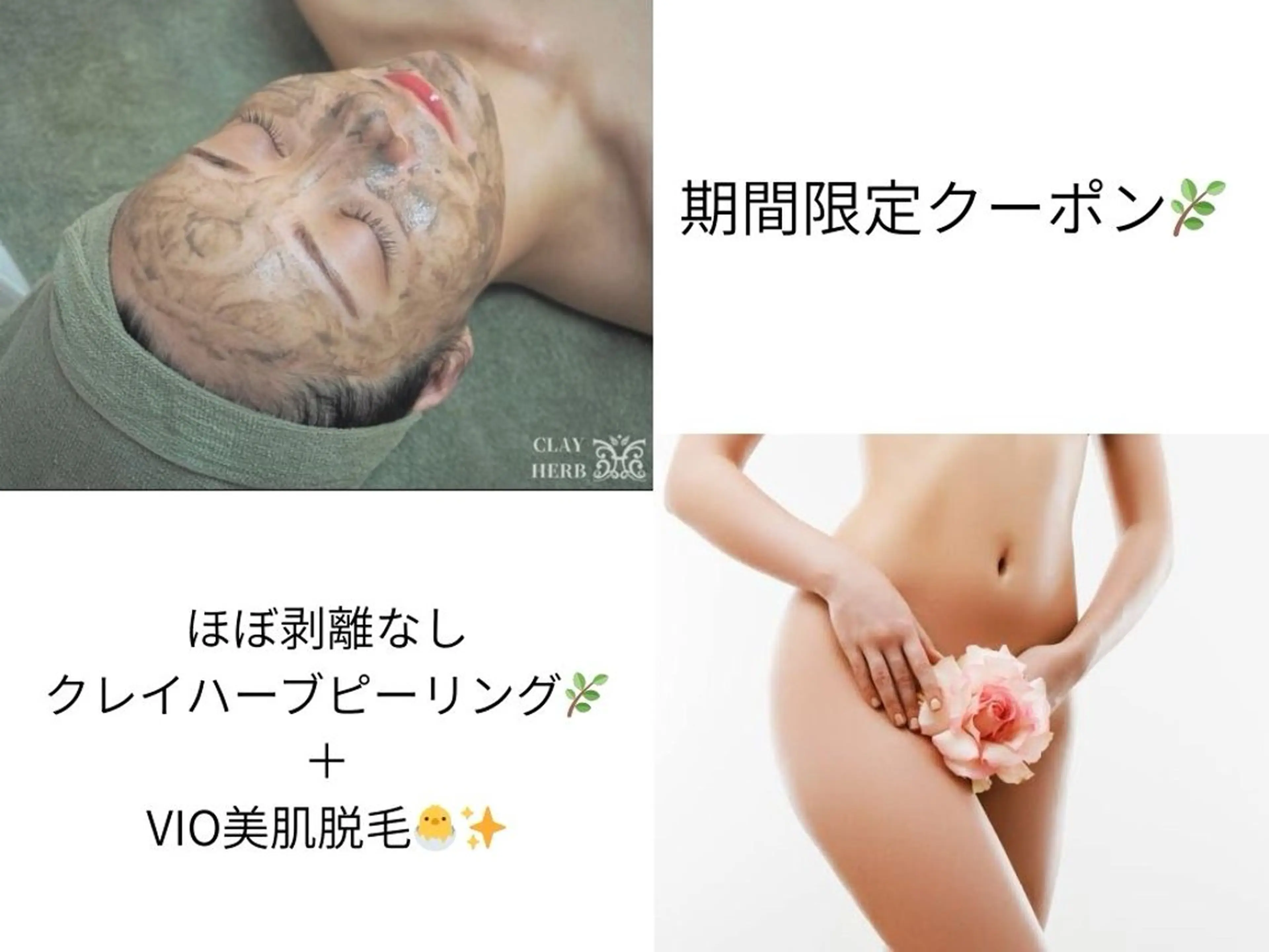 【9月限定】VIO脱毛+ほぼ剥離なしクレイハーブピーリング 15,000円→12,000円の写真