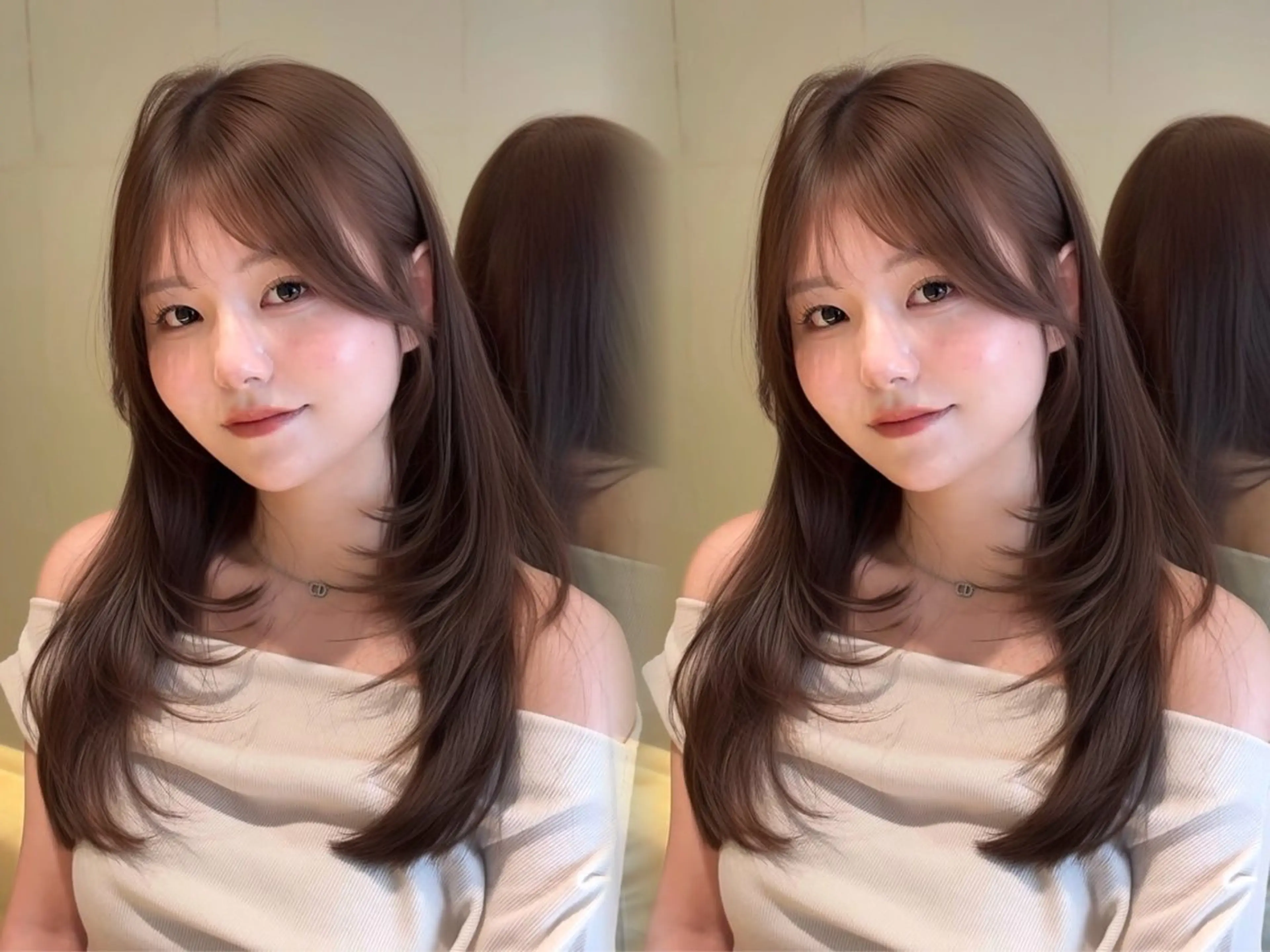 ミディアム カット ヘアカラー トリートメント 🕊ブリーチなしカラ ー/レイヤーカットのヘアスタイル
