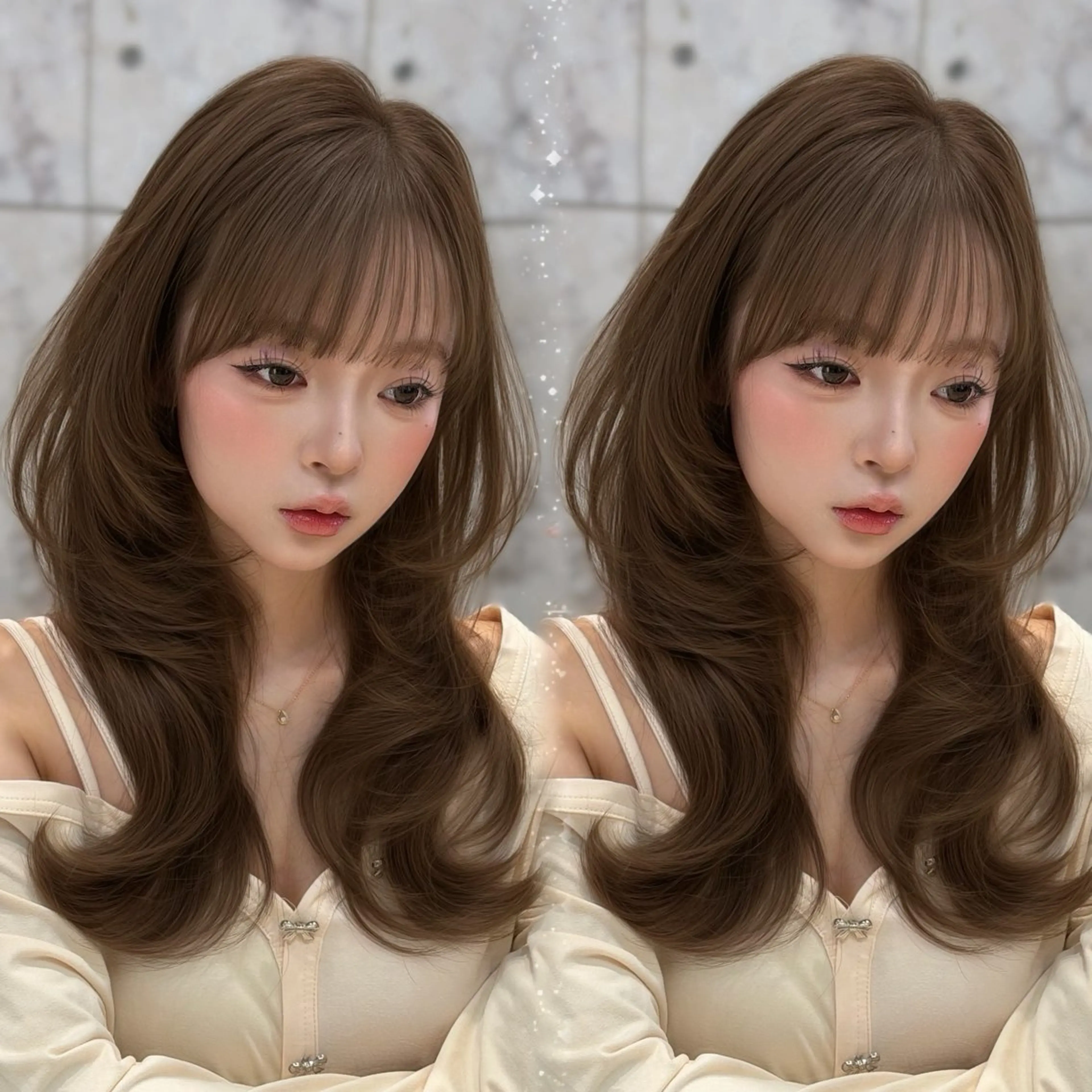 セミロング カラー 新宿/韓国風レイヤー 髪質改善/渋谷直樹のヘアスタイル