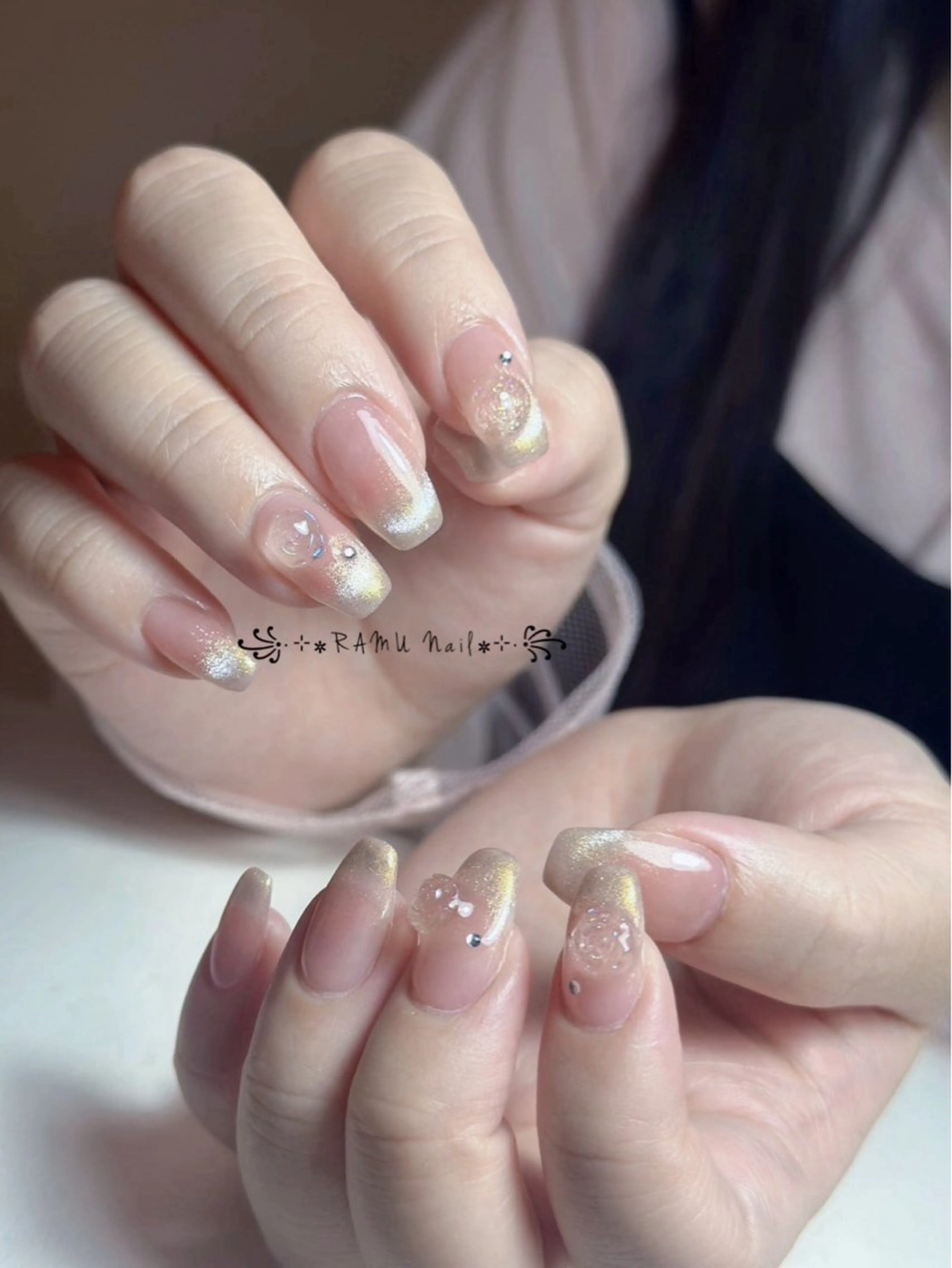 ネイル キラキラネイル マグネットネイル ミラーネイル ピンク 夏ネイル ハンドネイル RAMU Nail 恵比寿店のネイルデザイン