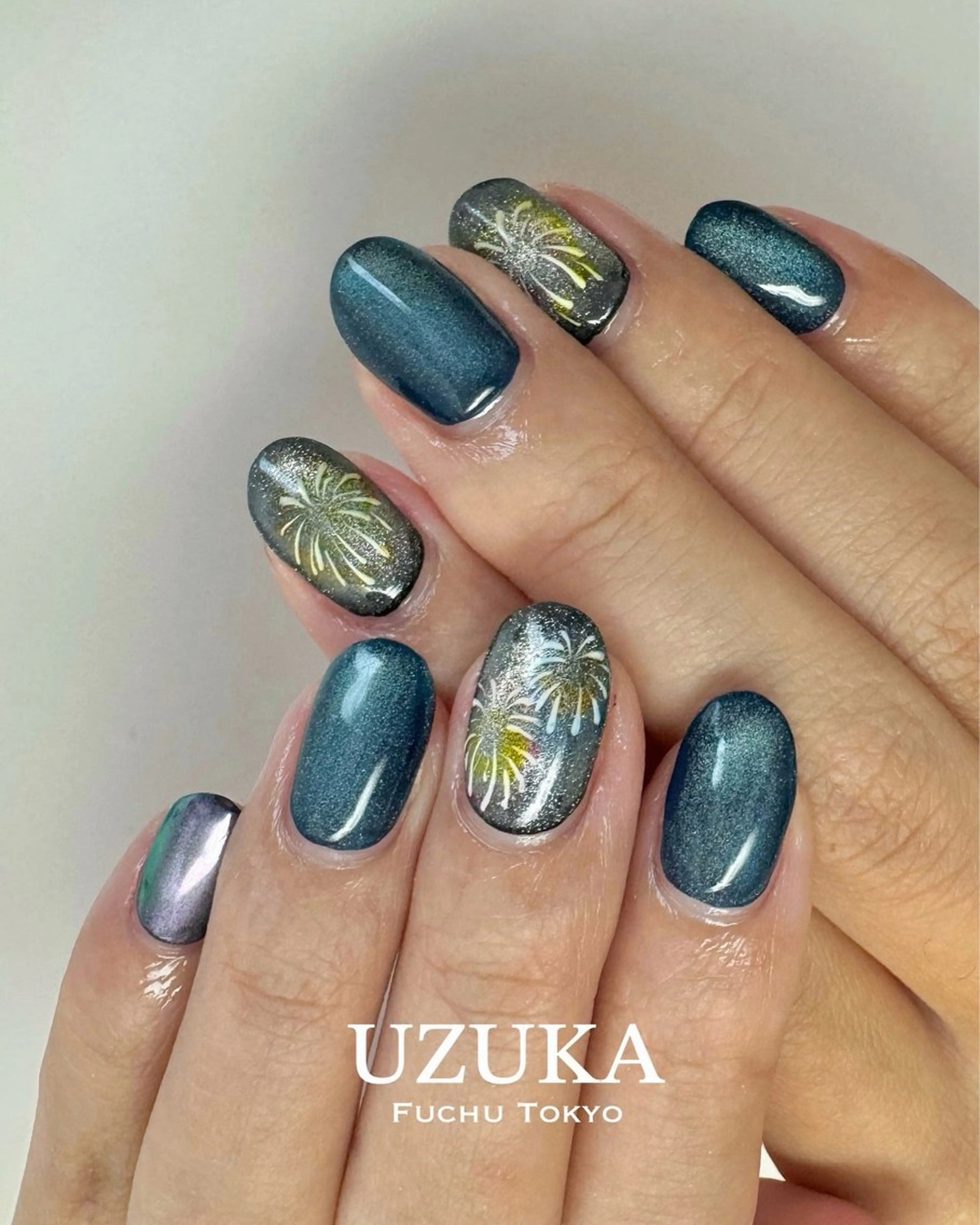 ネイル マグネットネイル 夏ネイル ハンドネイル ハンドケア 【nail】 Uzuka🌙のネイルデザイン