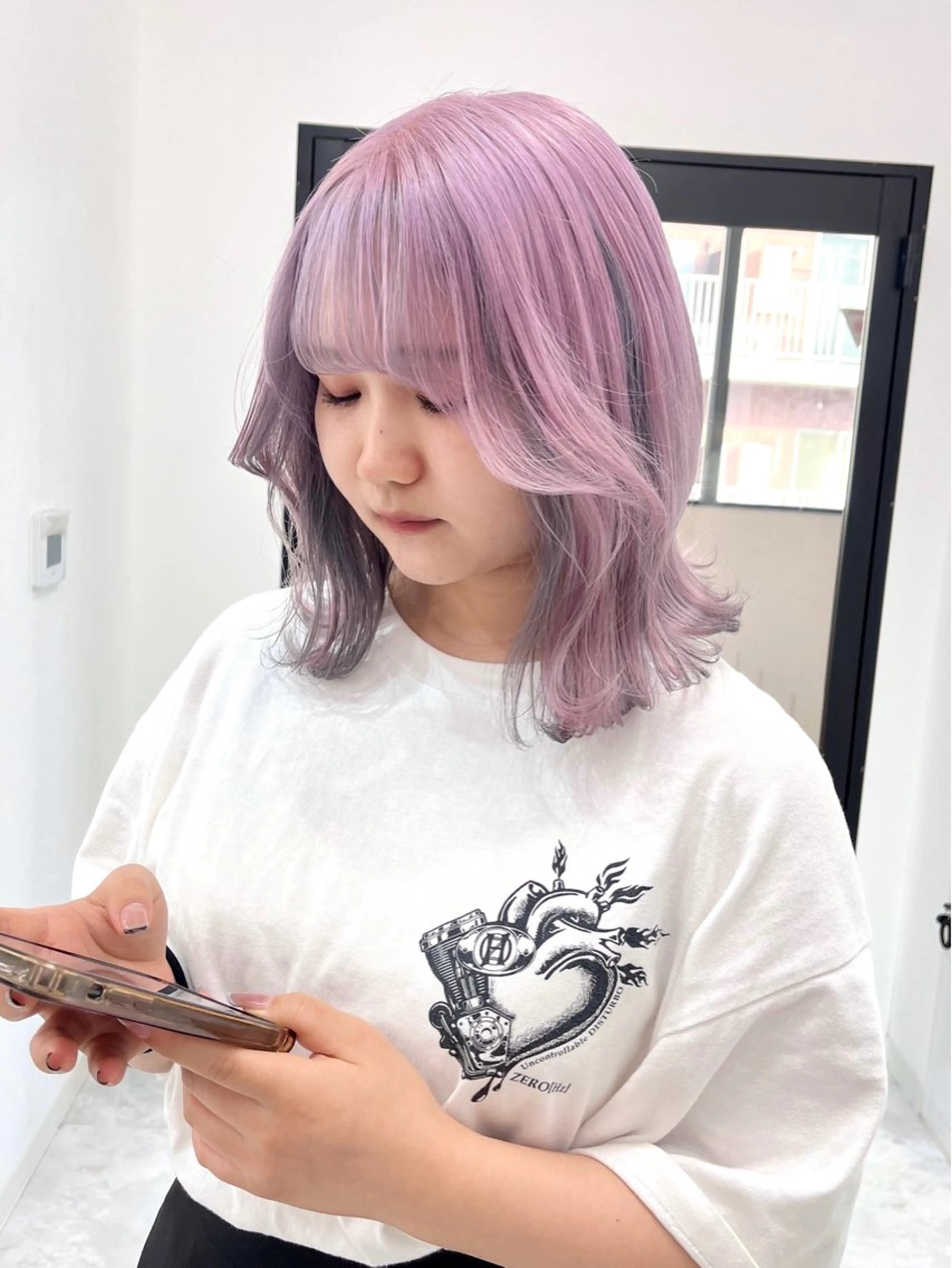 セミロング カラー パーマ ヘアアレンジ メンズ キッズ ヘアカラー トリートメント ハイトーン/ピンク 💗モモ໒꒱のヘアスタイル