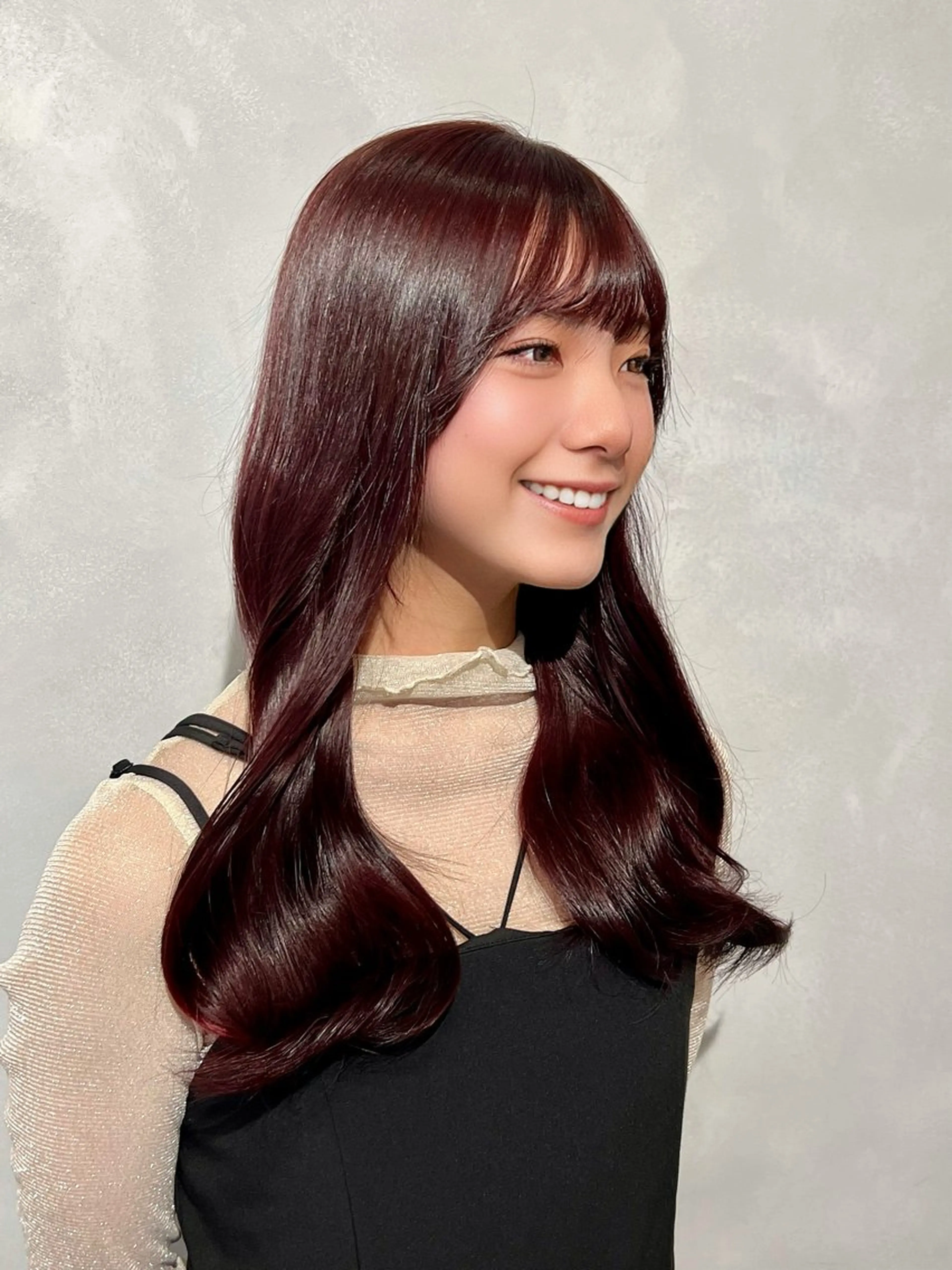 ロング カラー ボルドーカラー ヘアカラー トリートメント 髪質改善/縮毛矯正 レイヤー/松川匠のヘアスタイル