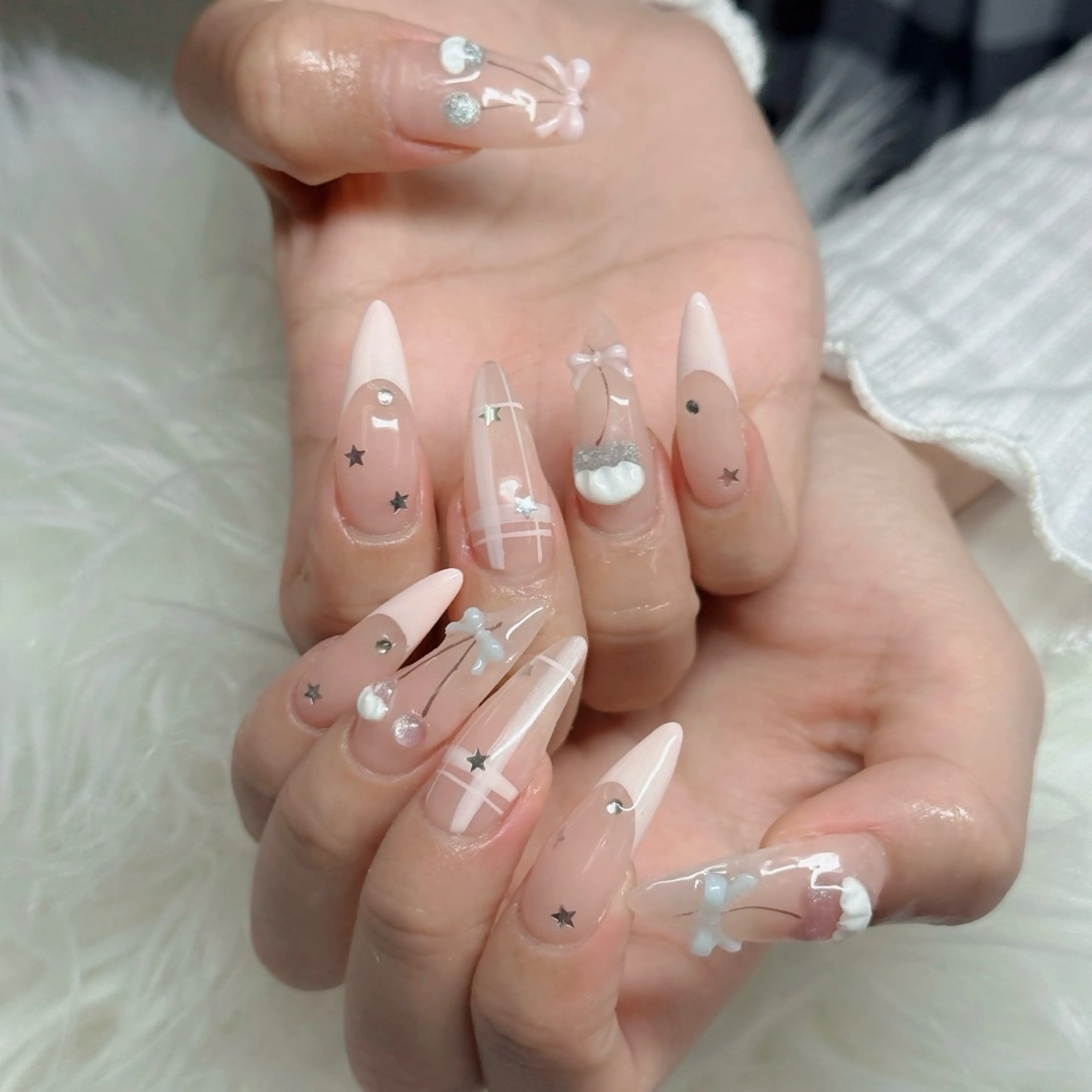 ネイル ロングネイル マグネットネイル リボン 夏ネイル スーパーロングネイル ハンドネイル Hani Nail XUKAのネイルデザイン