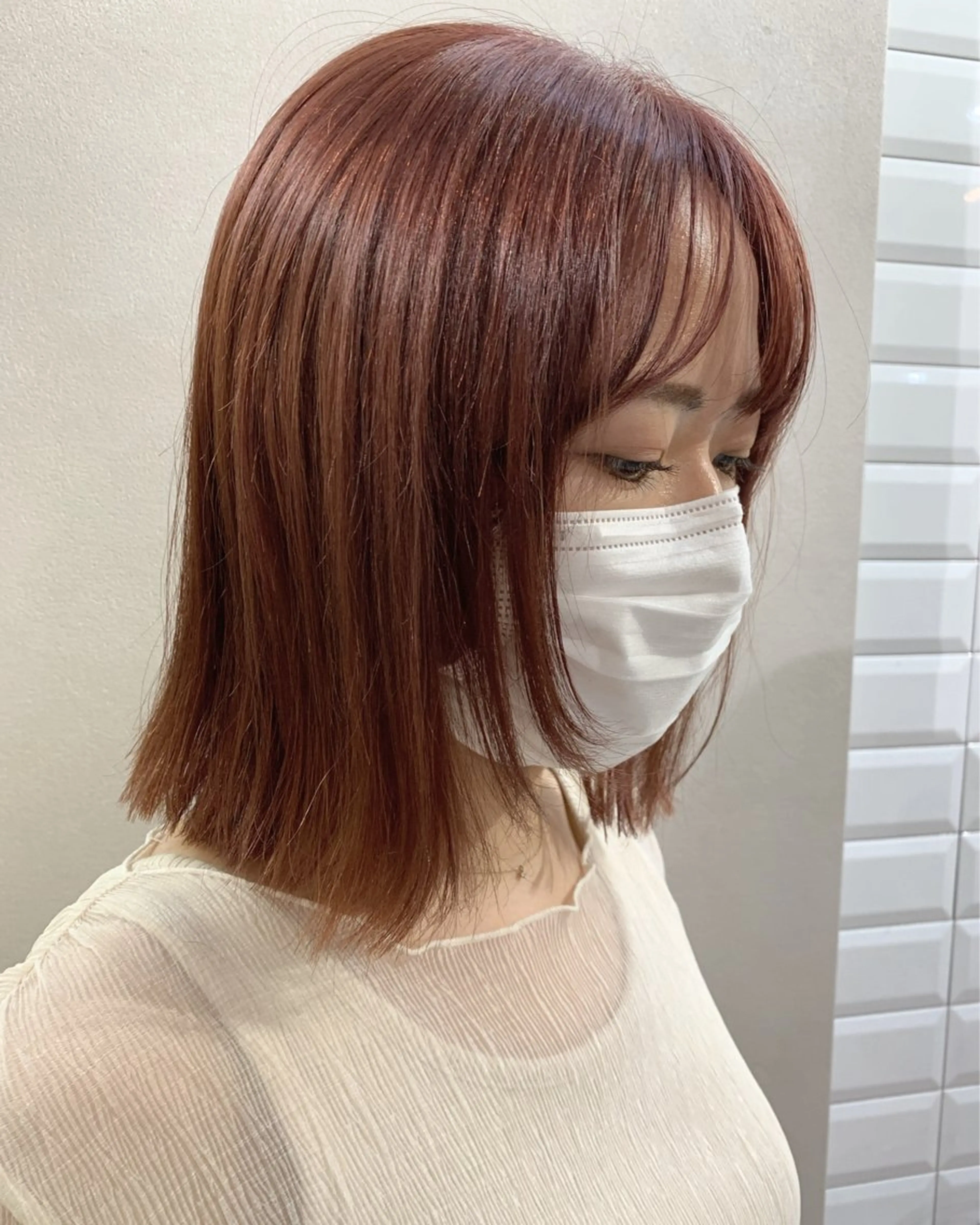 ミディアム カラー ベージュカラー ブリーチ オレンジ オレンジベージュ ピンクカラー カット ヘアカラー トリートメント hub hair レイヤー/透明感のヘアスタイル
