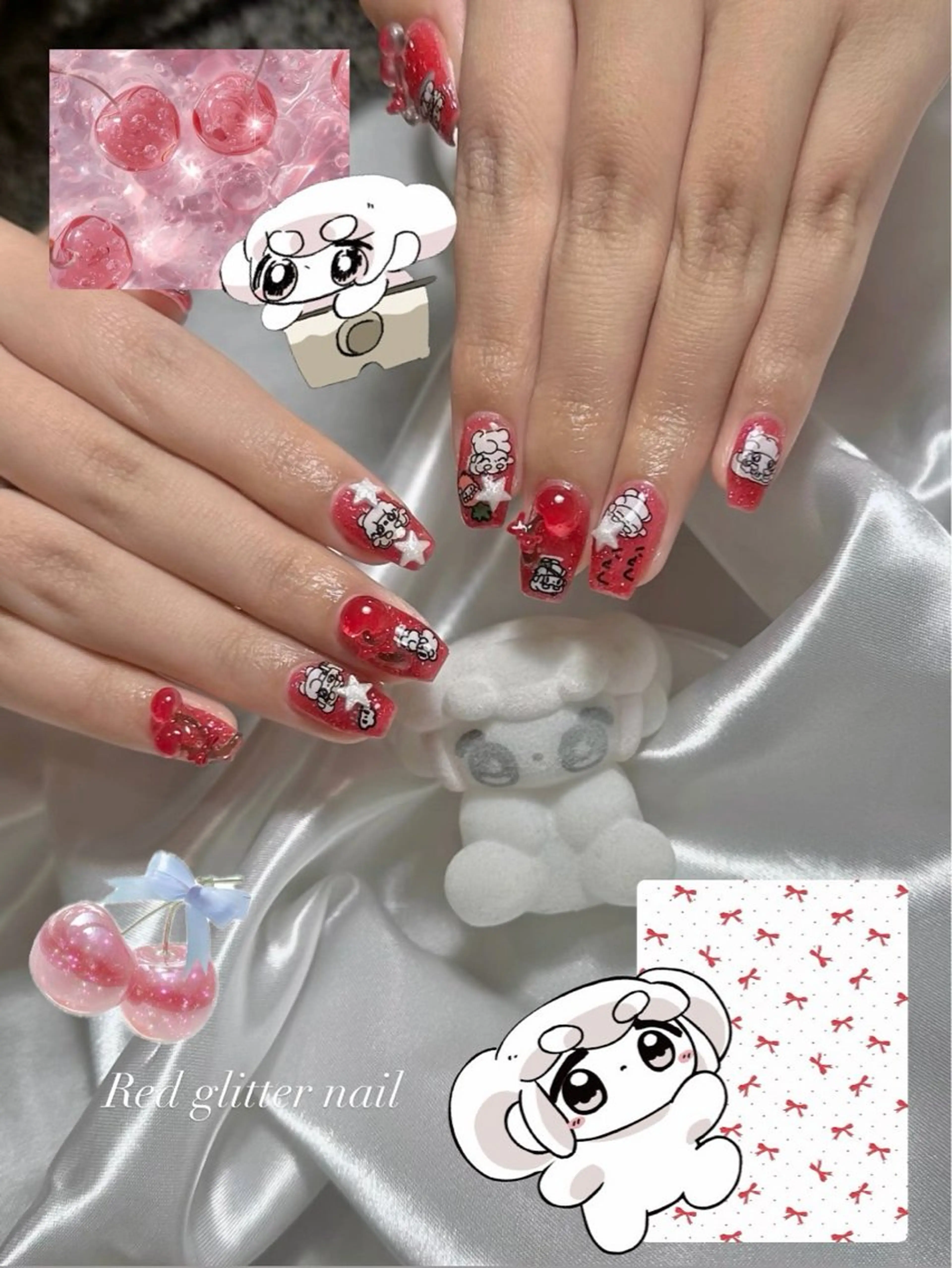 ネイル キラキラネイル 韓国ネイル ラメ(グリッター) tsuki🎀ワンホ ン🍒ガーリー🪄のネイルデザイン