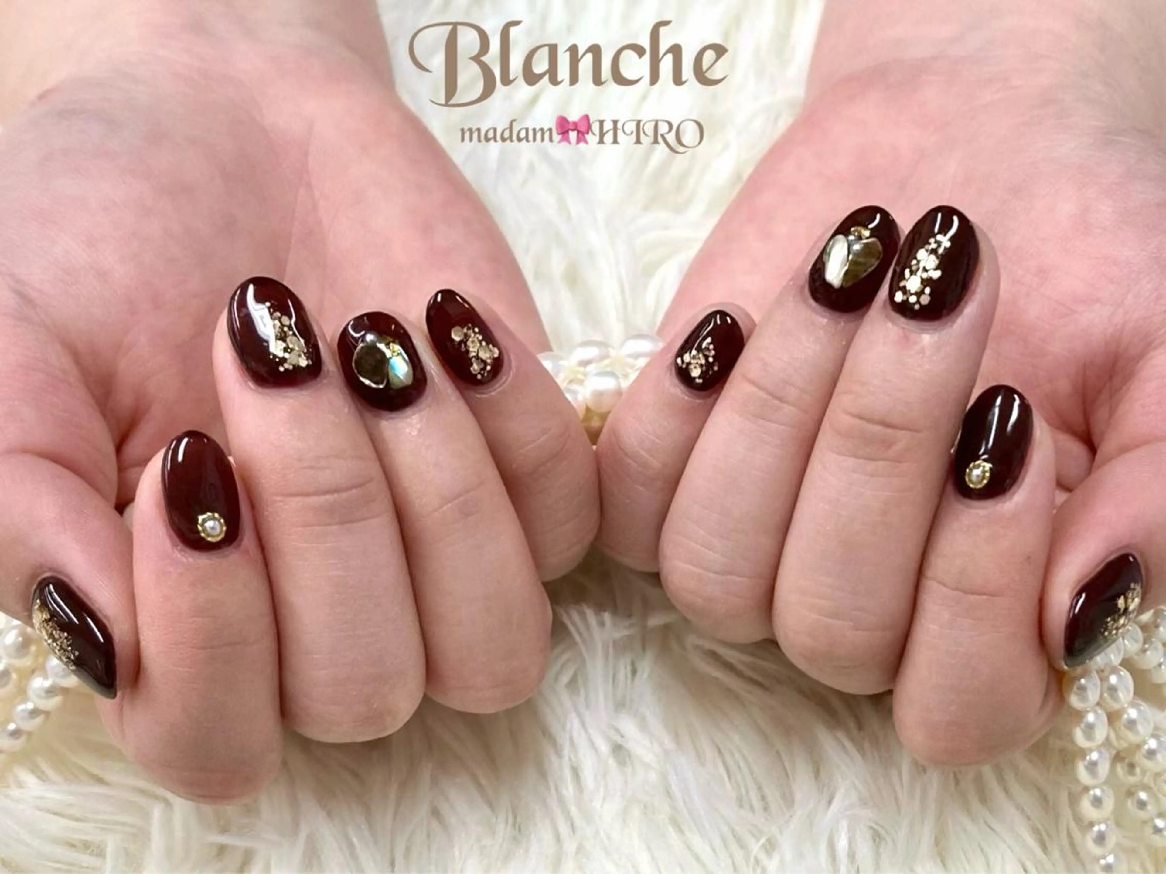 ネイル ボルドー ラメ(グリッター) 冬ネイル Lianネイル 寛子Lianのネイルデザイン