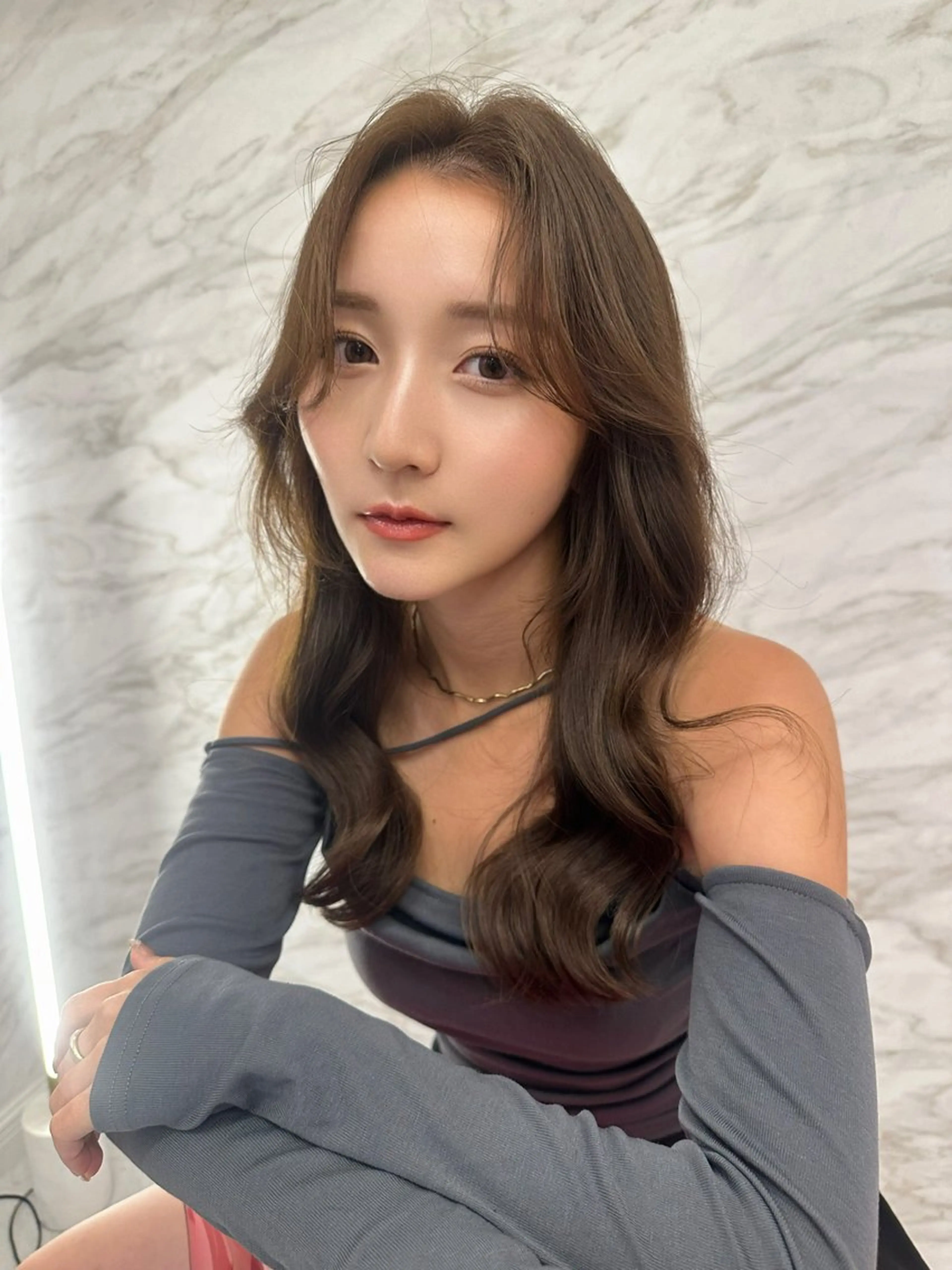 セミロング かきあげバング 韓国風ヘア レイヤーカット カット ヘアカラー トリートメント ヘアセット 韓国ヘア/レイヤー/ 髪質改善/銀座/田島のヘアスタイル