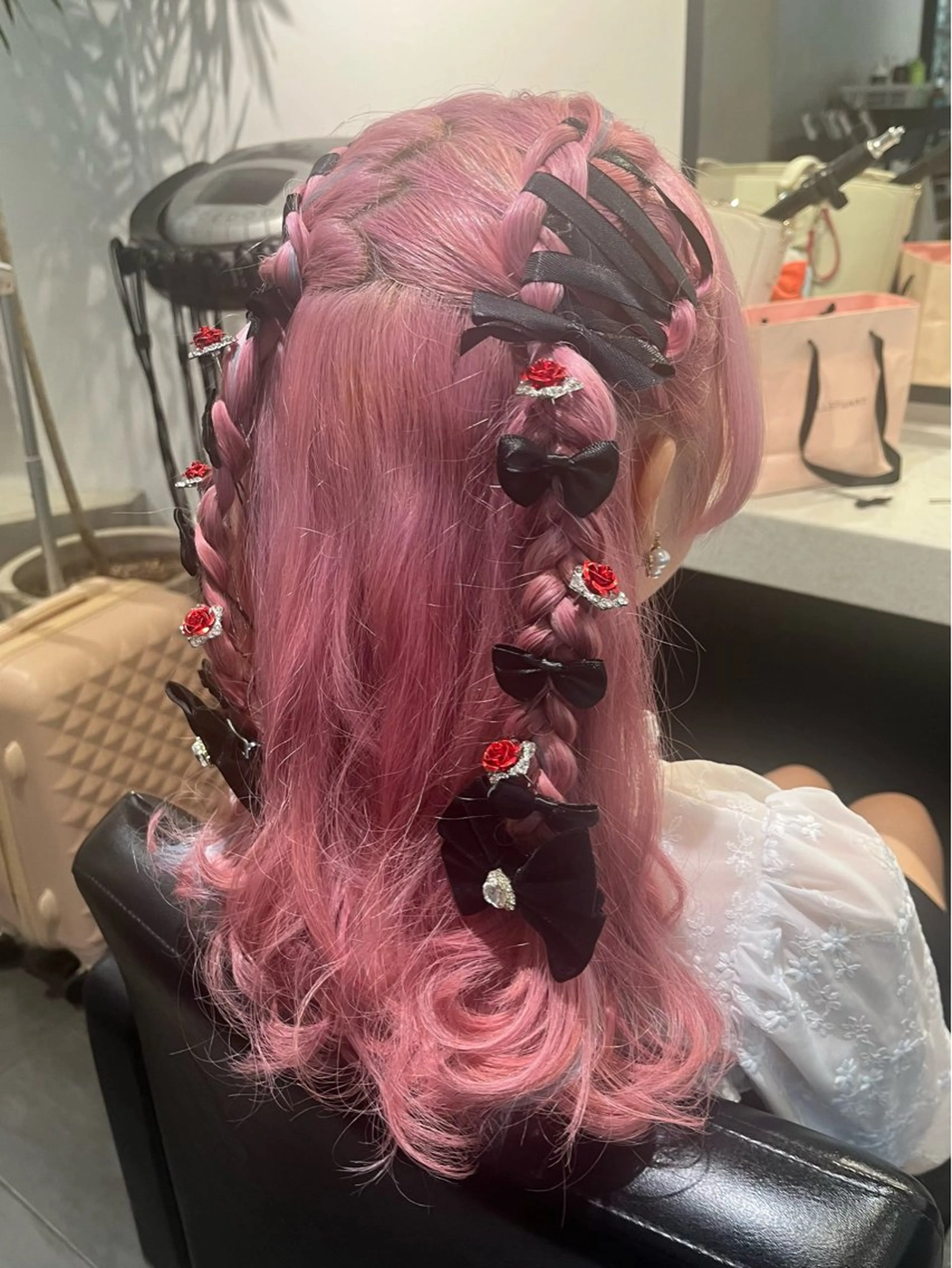 ロング ヘアアレンジ 編みこみ ヘアセット 暖色/姫カット🎀 オタク特化🎀ゆうなのヘアスタイル