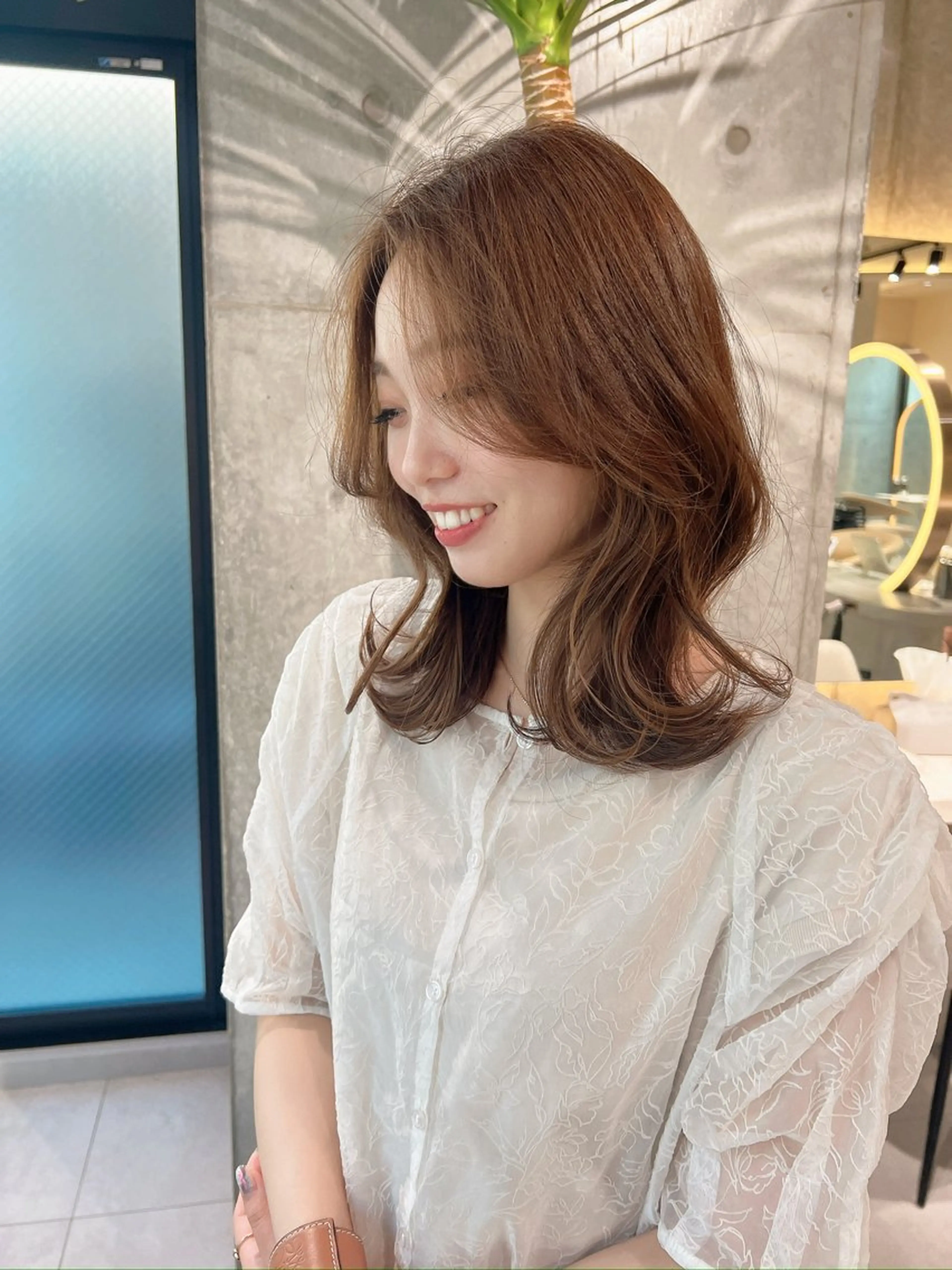 ミディアム 顔周りカット レイヤーカット カット ヘアカラー トリートメント 福岡縮毛矯正✨️ ストレート 向井和輝のヘアスタイル