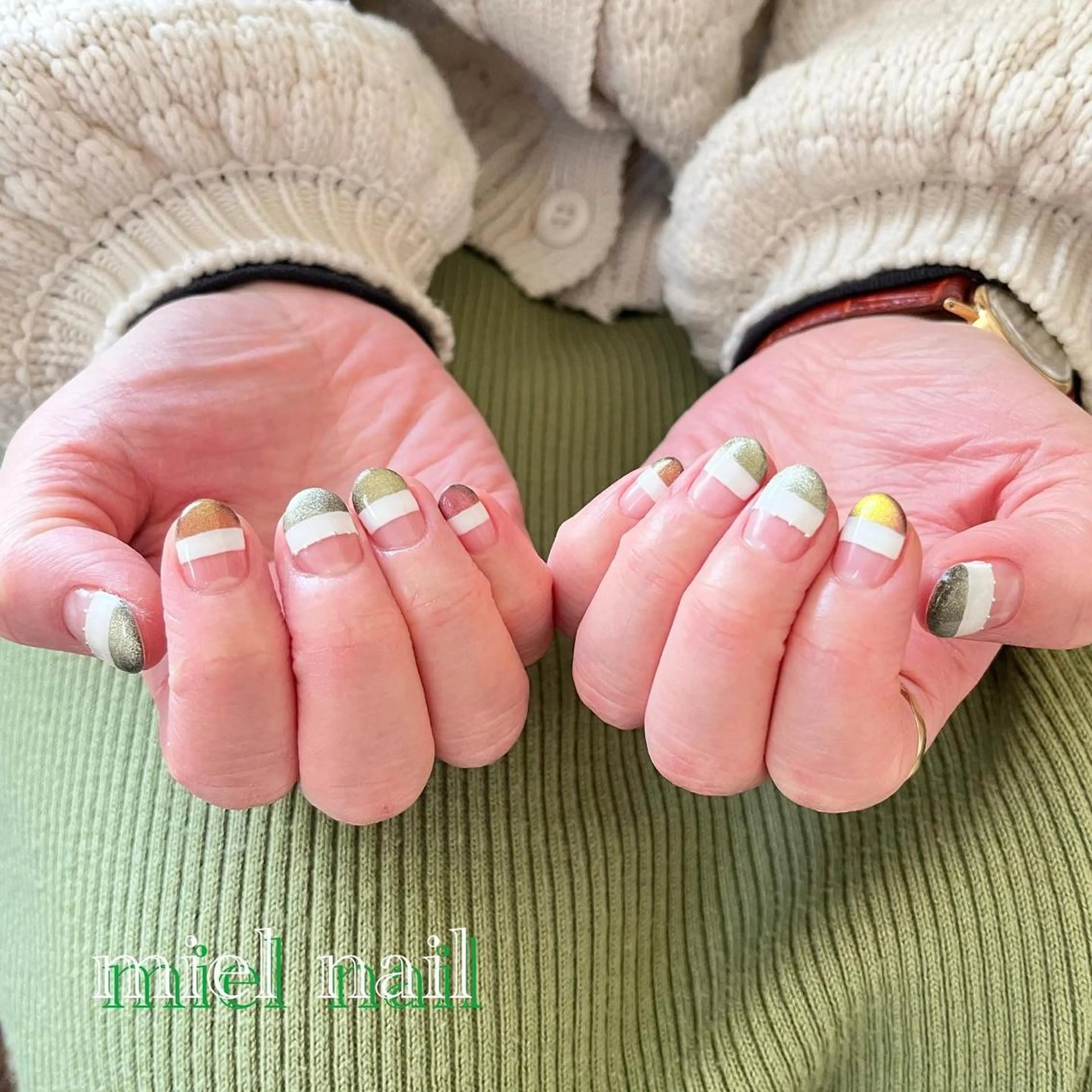 ネイル フレンチネイル マグネットネイル 春ネイル ハンドネイル miel nailのネイルデザイン