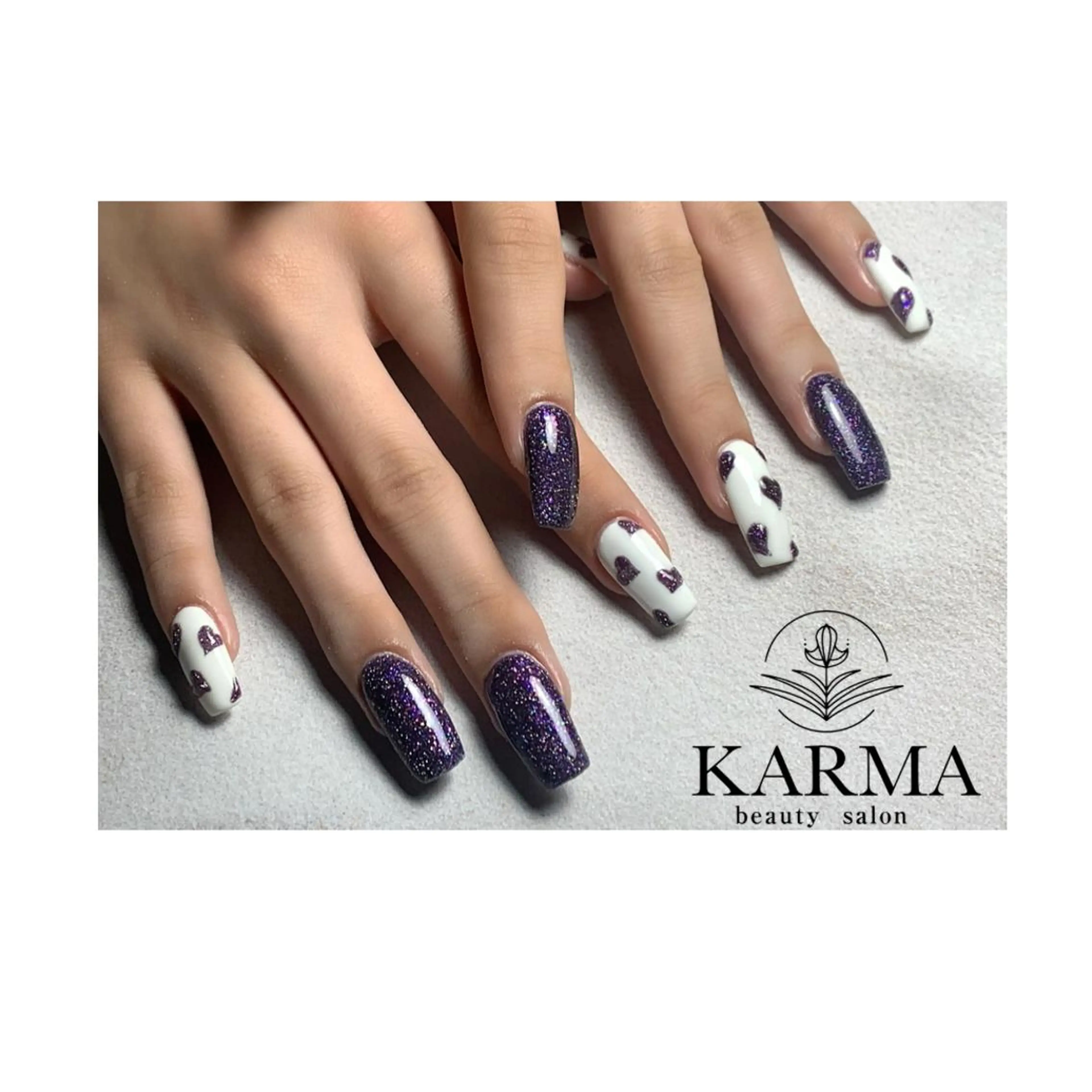 ロング カラー ネイル パープルカラー 長さ出し フラッシュネイル パープル ハンドネイル KARMA salonのネイルデザイン