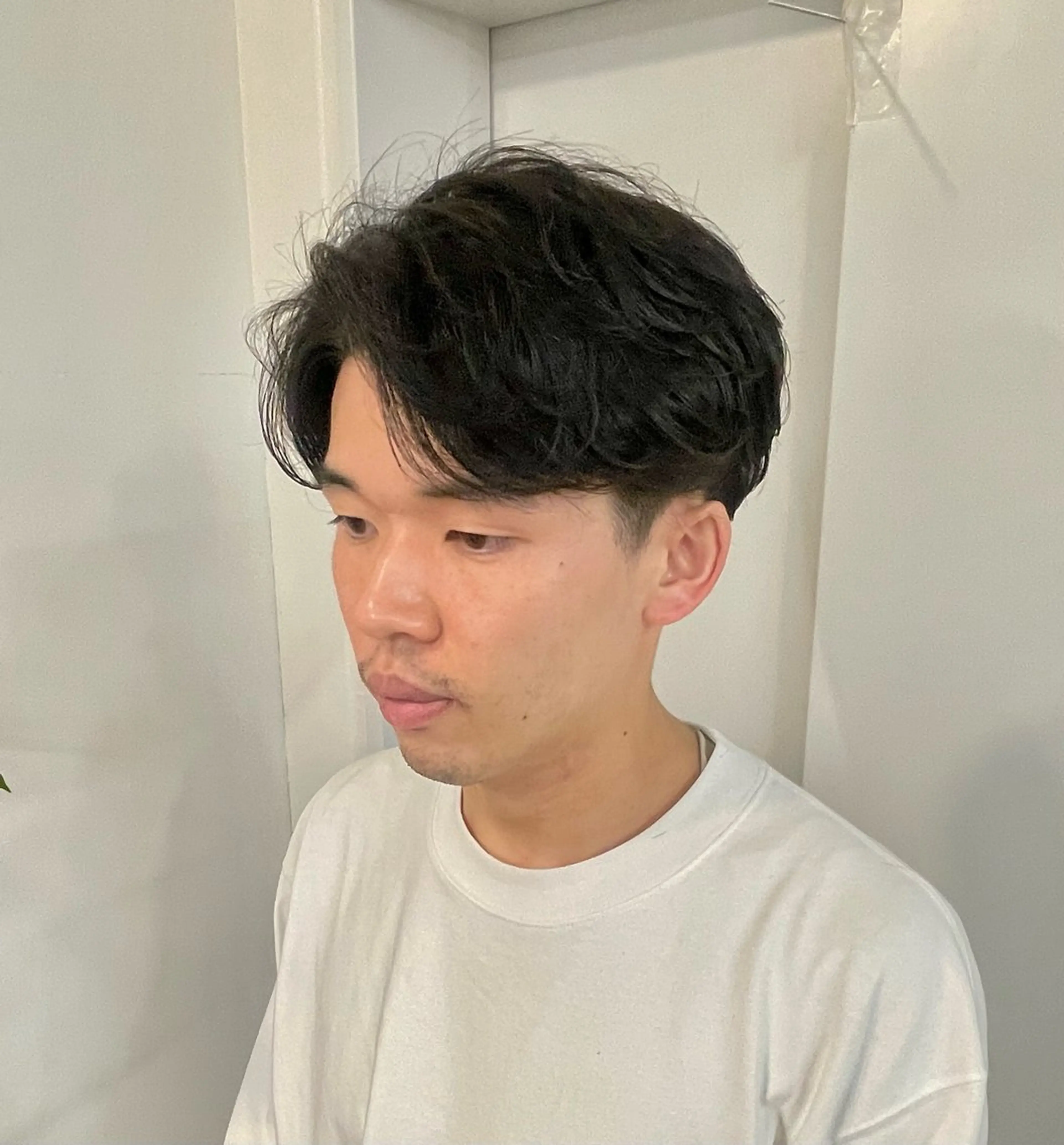 メンズ アップバング マッシュ メンズパーマ カット ヘアカラー パーマ hana✂︎メンズ ニュアンスパーマのヘアスタイル