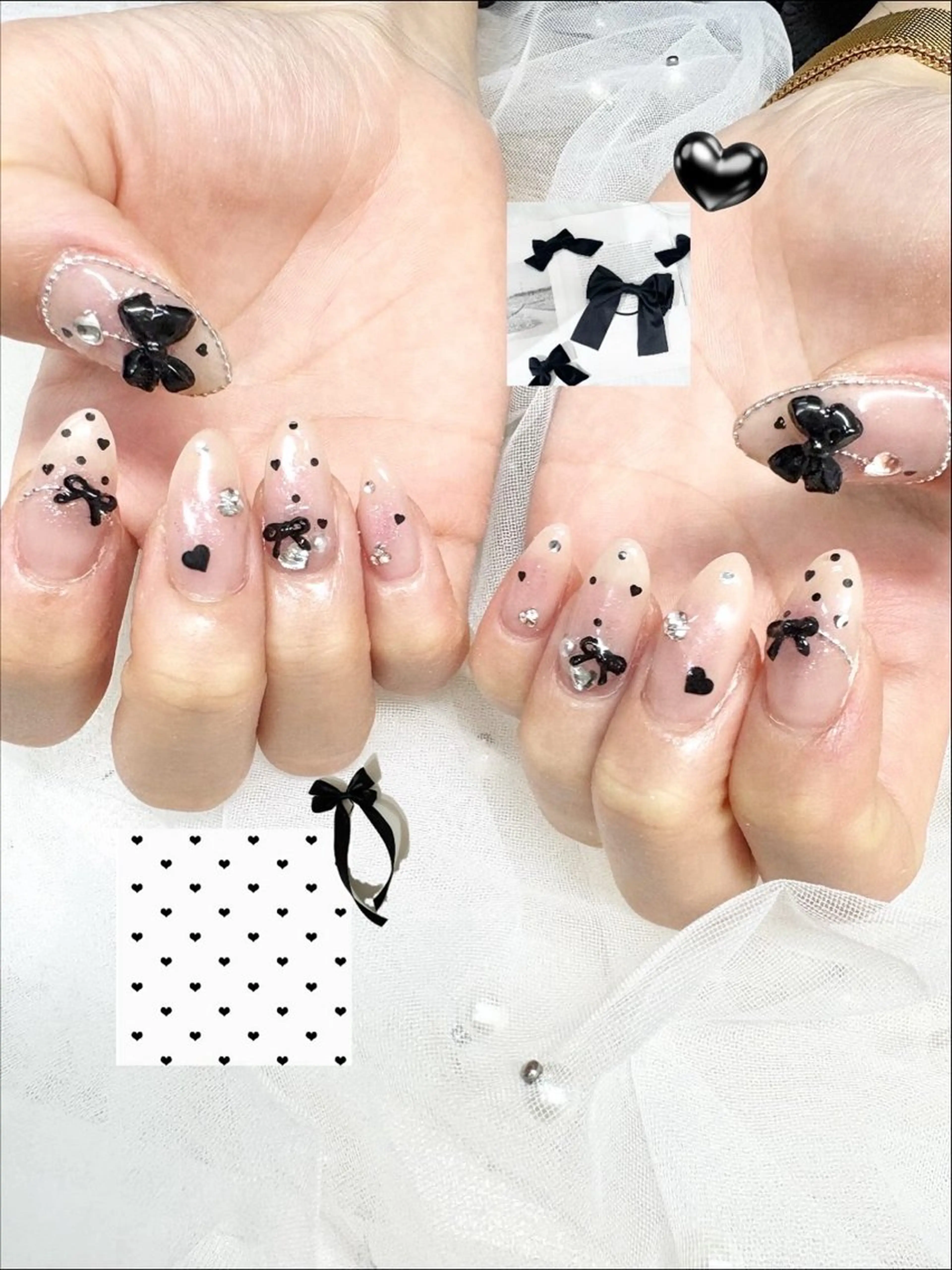 ネイル アートネイル ドット ハート 持ち込み リボン Nailsalon mui.所属・中家 亜紗子のネイルデザイン