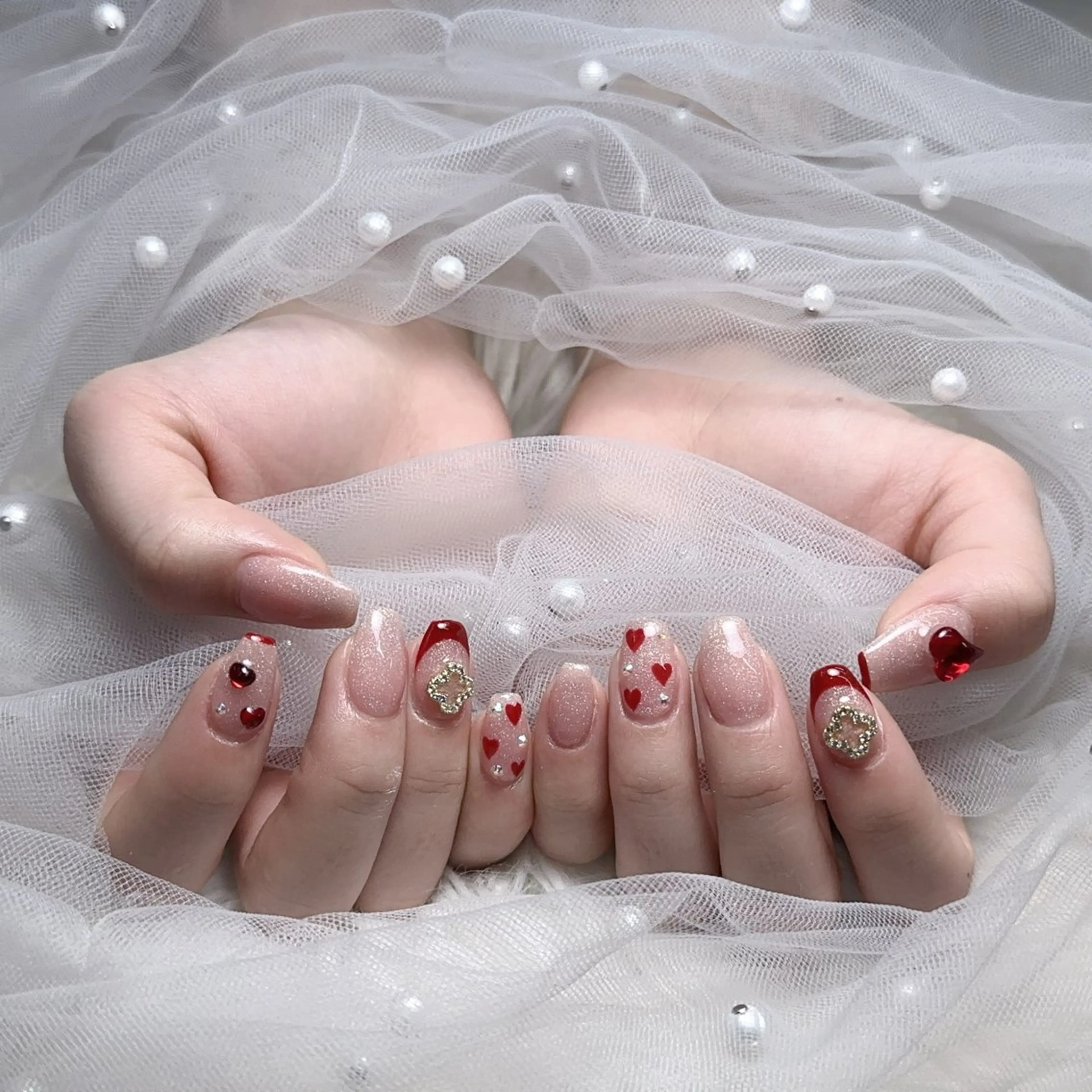 ネイル 長さ出し フレンチネイル ジェルネイル ガラスフレンチ 韓国ネイル ハンドネイル ハンドケア For U nail スカルプ専門店のネイルデザイン
