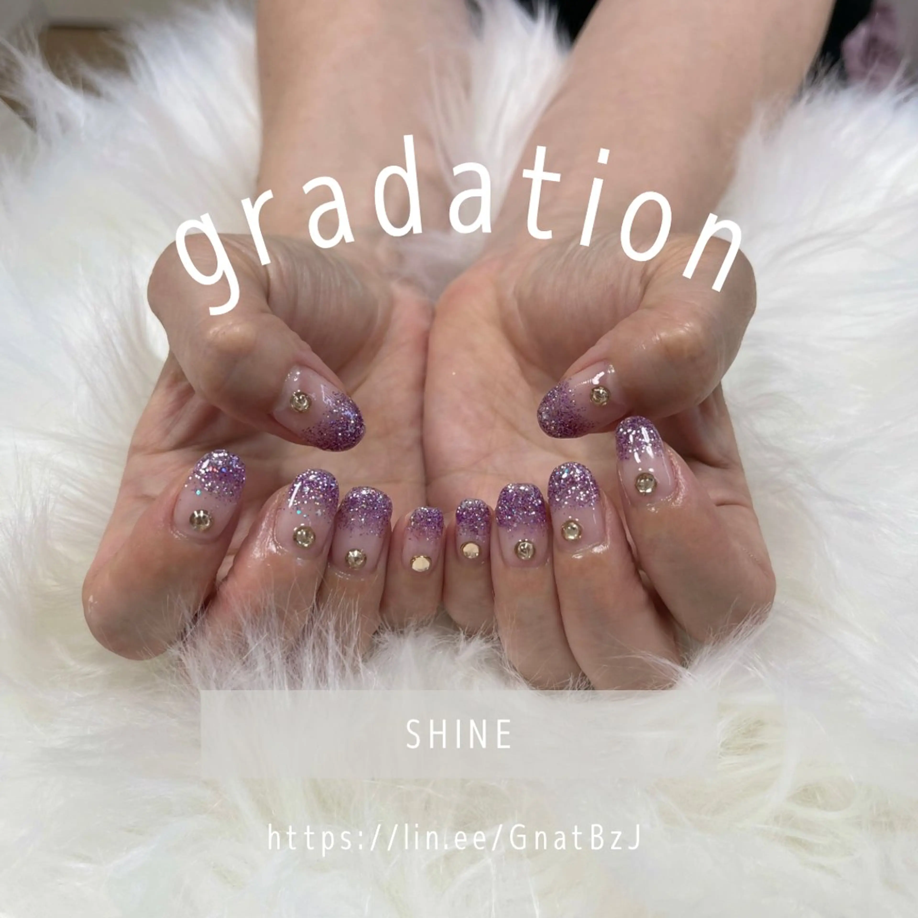 ネイル グラデーション ラメ(グリッター) ラメグラデーション パープル ストーンネイル SHINE nail salonのネイルデザイン