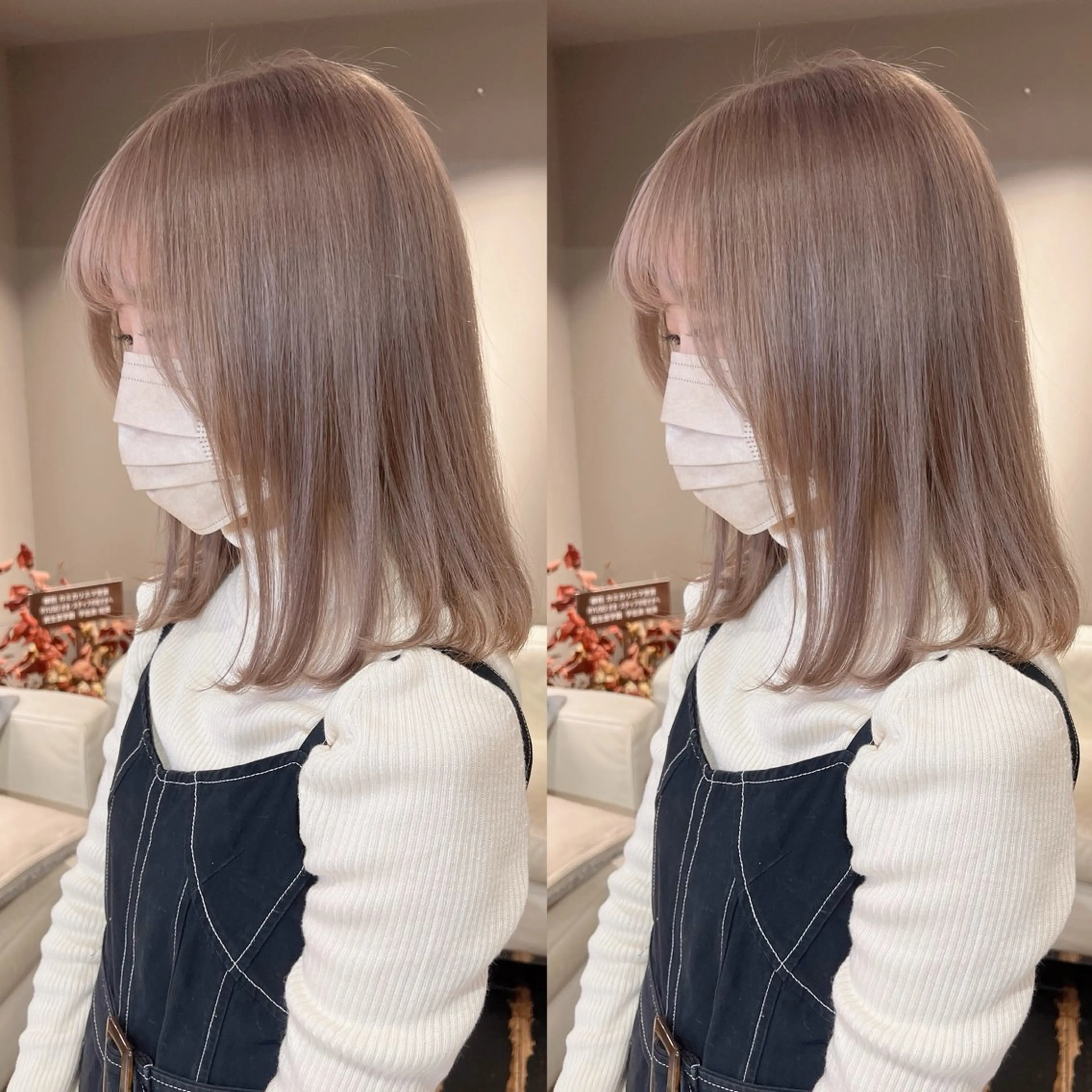 ミディアム カラー ベージュカラー ミルクティーベージュ レイヤーカット/韓国 艶カラー🪄REN.のヘアスタイル