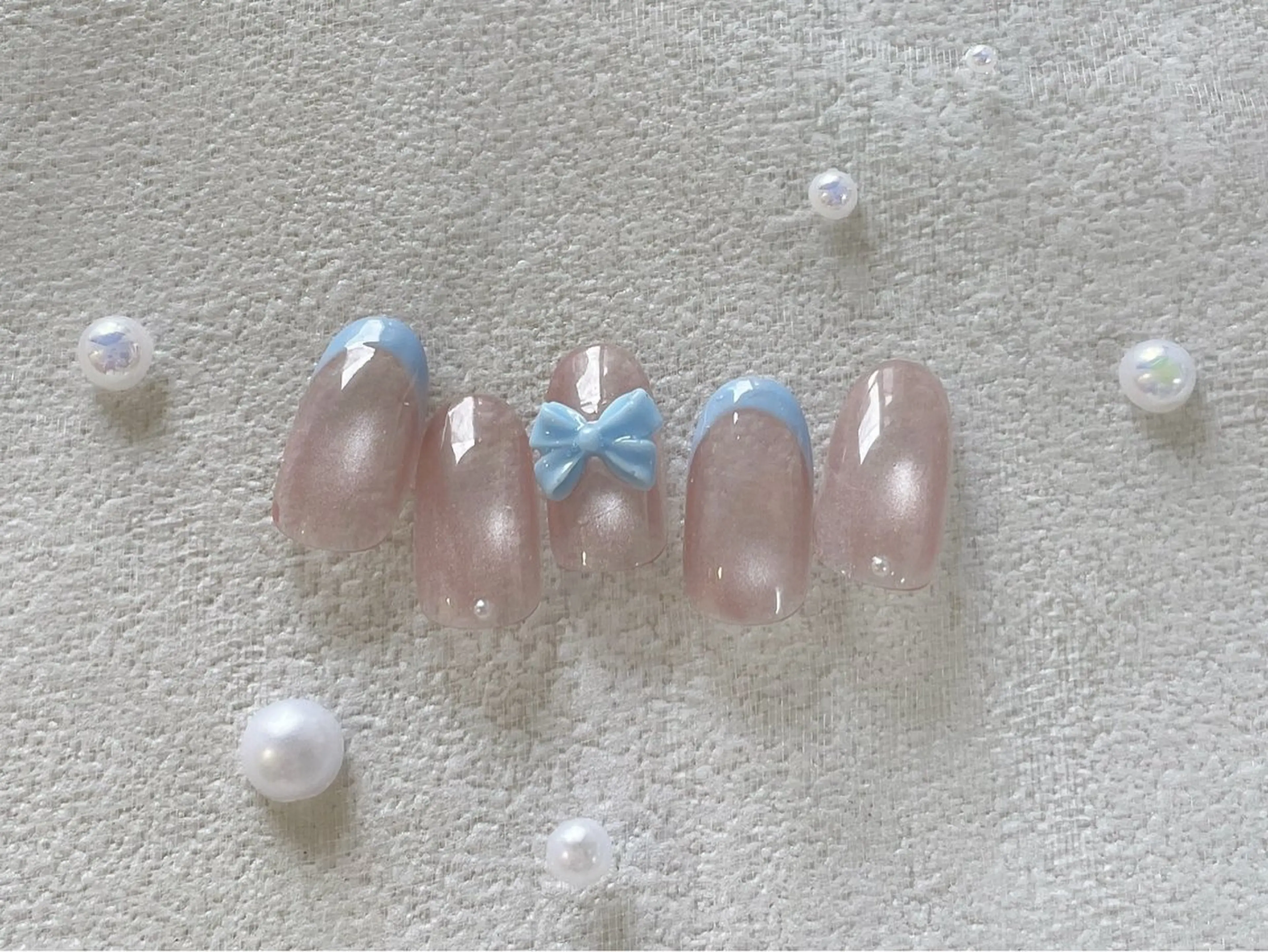ネイル オーロラネイル ブルー フットネイル フレンチネイル ジェルネイル ハンドネイル kiki nail たまプラーザのネイルデザイン