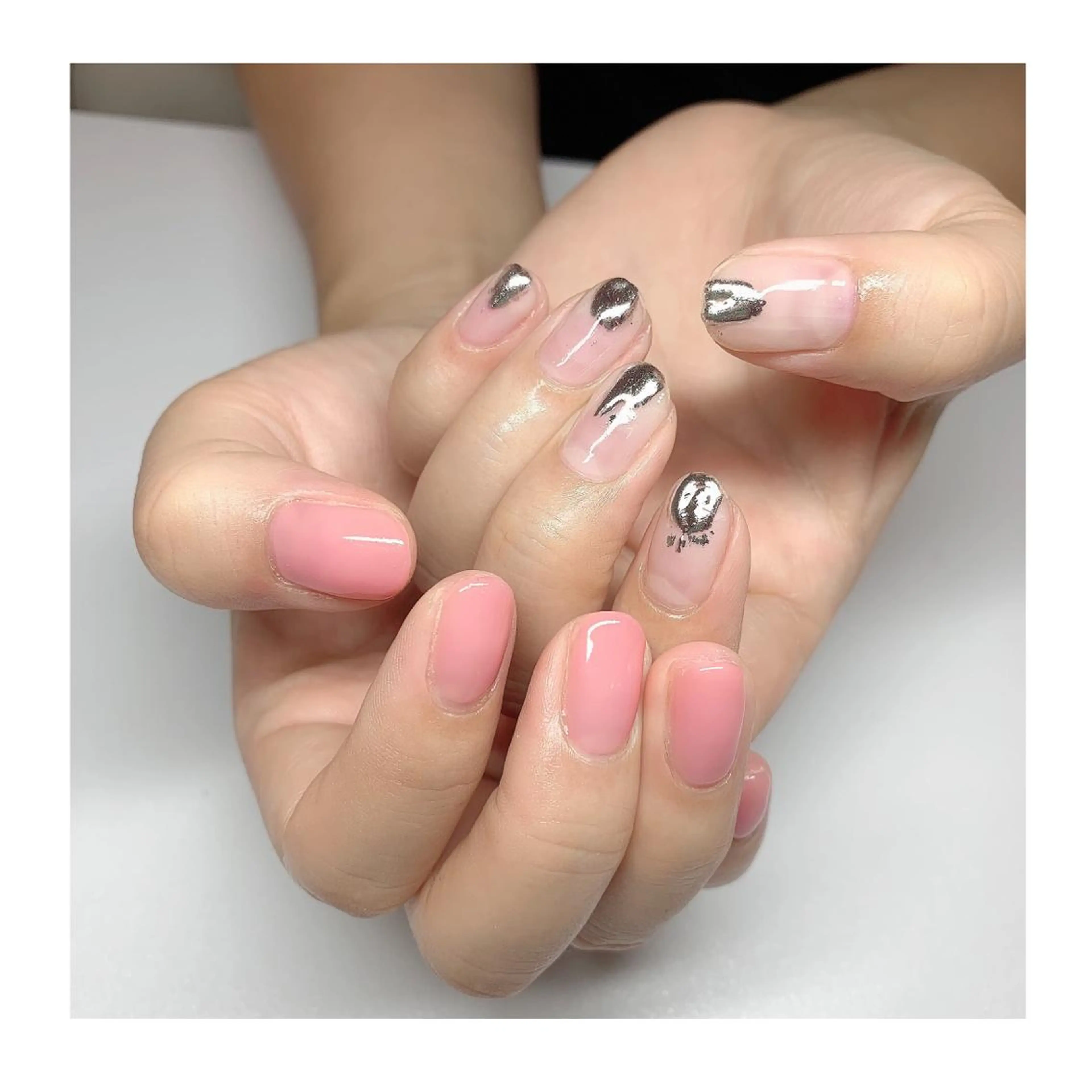 ネイル ピンク シルバー LaLa Peach 福岡のネイルデザイン