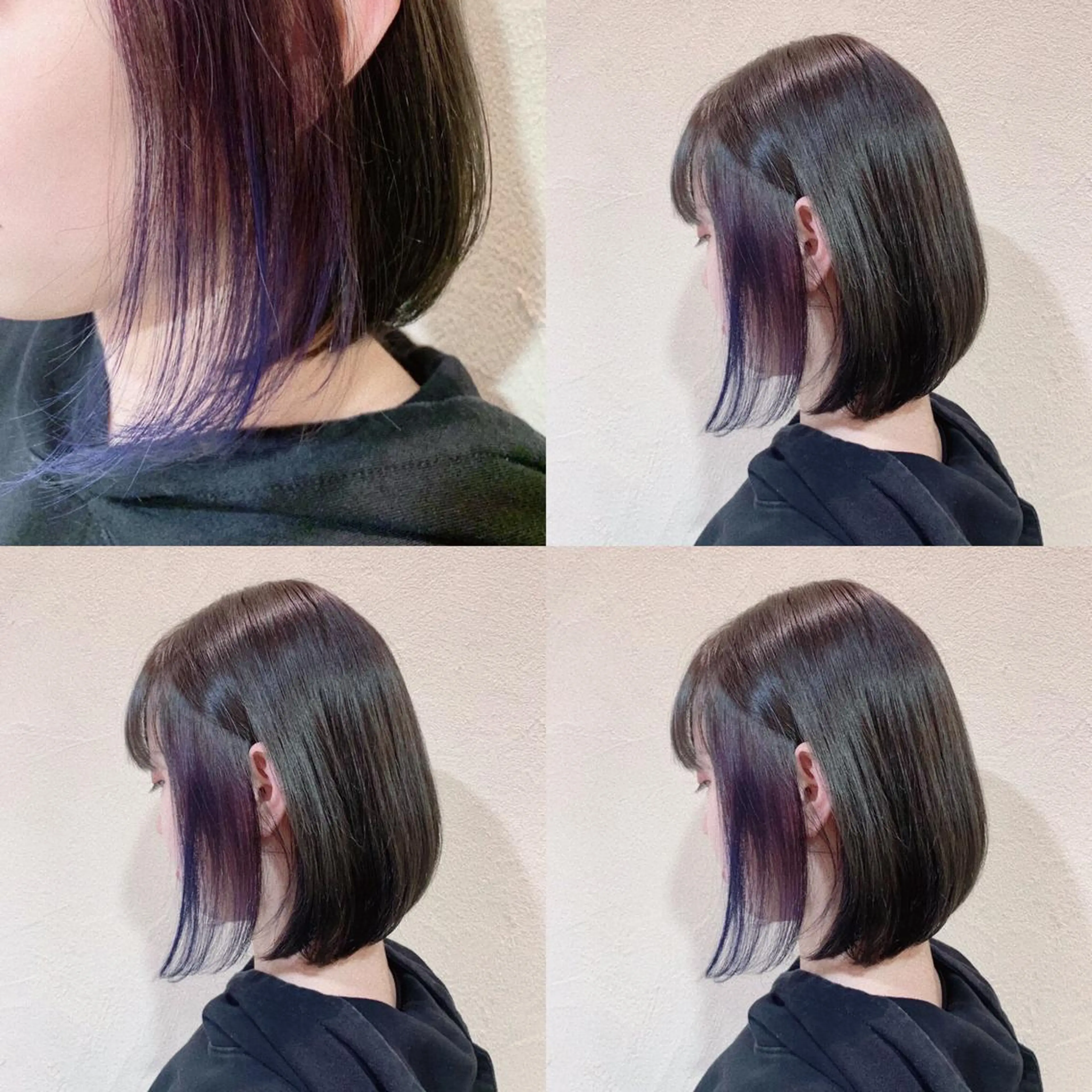 ショート カラー インナーカラー バイオレットカラー ✨ミニモ限定価格◎ ブリーチ無しカラーのヘアスタイル