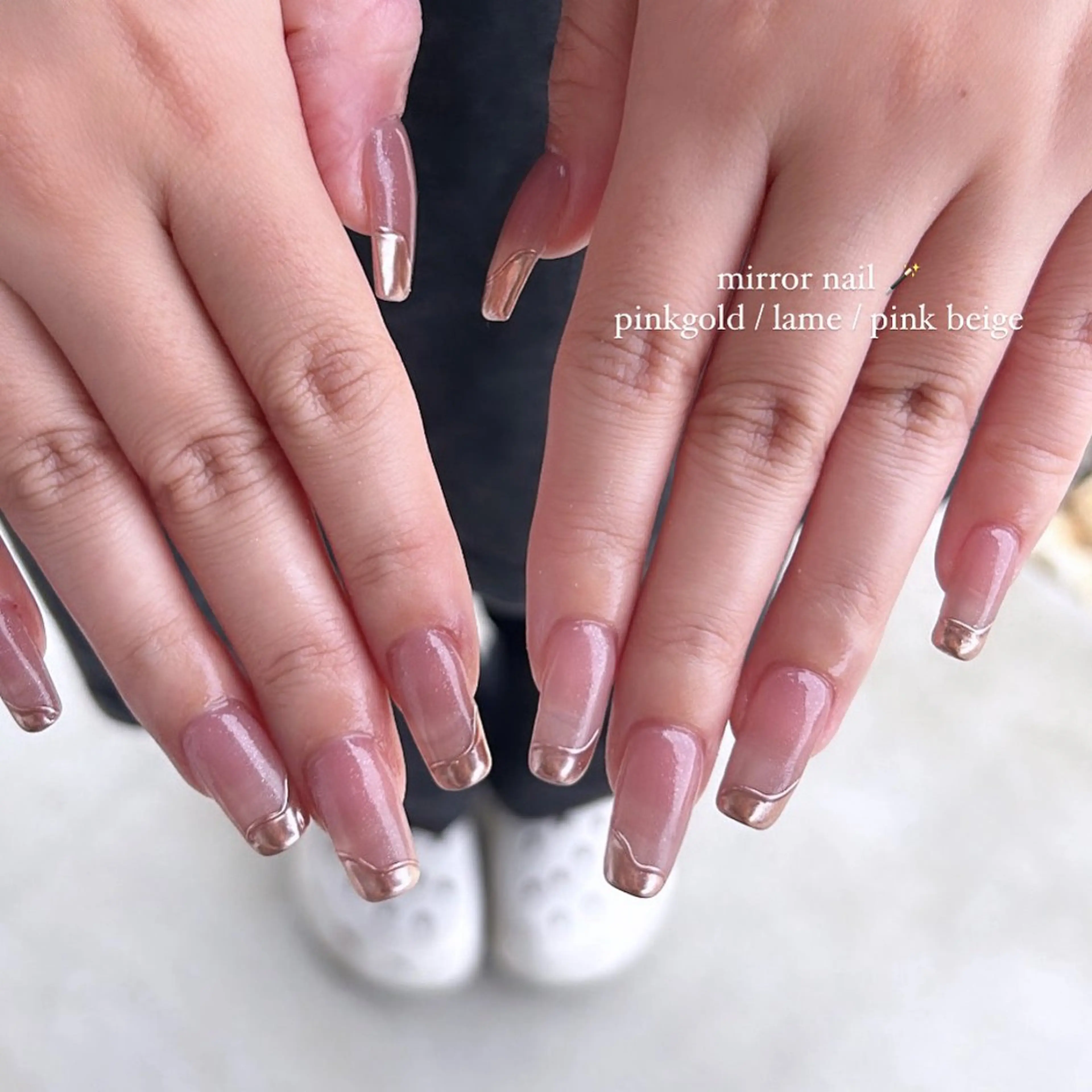 ネイル ゴールド ミラーネイル ピンク Uni. ___nailのネイルデザイン