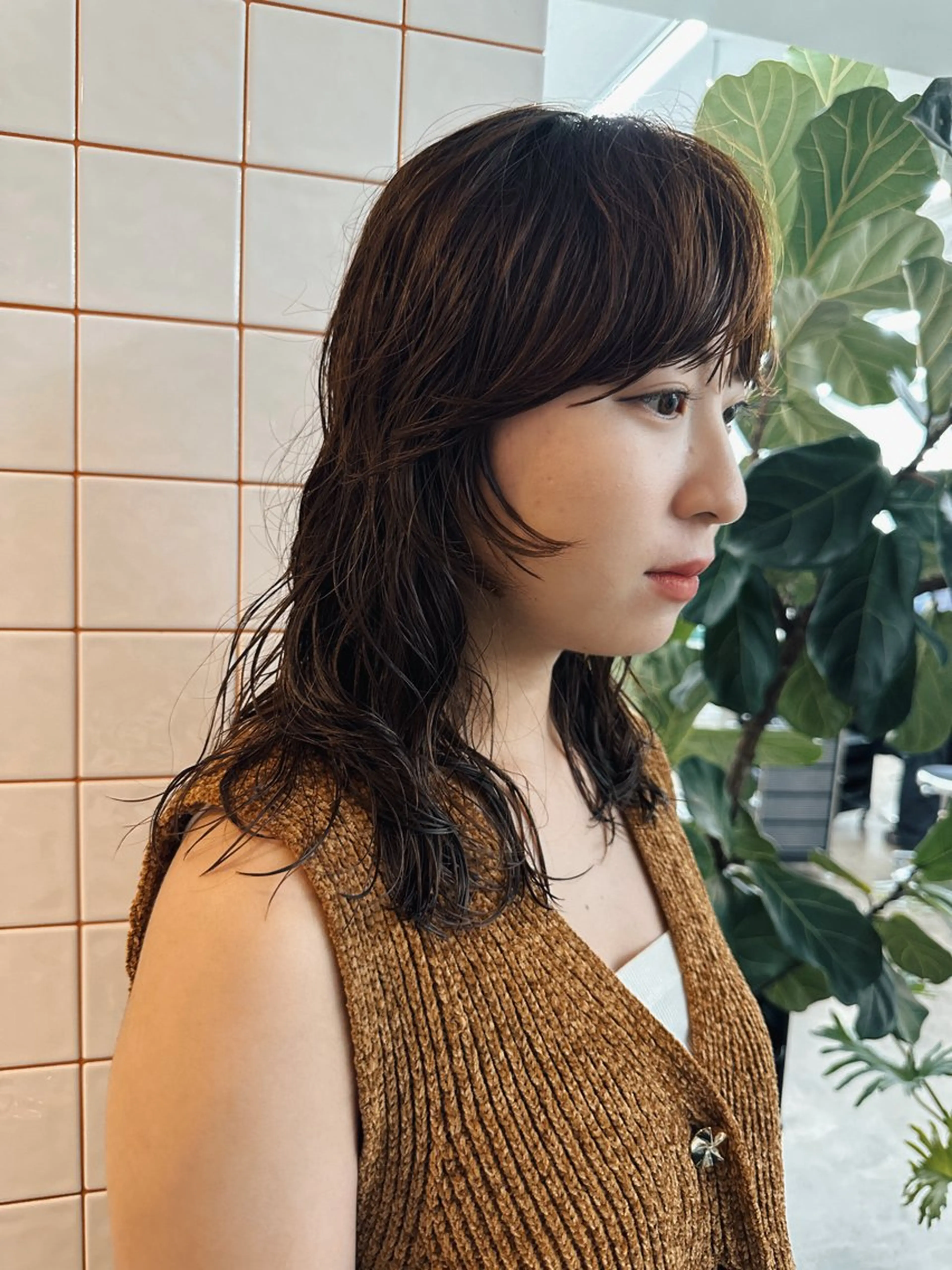セミロング パーマ セミロングパーマ カット ヘアカラー パーマ ボブ/レイヤー/ケア パーマ/透明感カラーのヘアスタイル