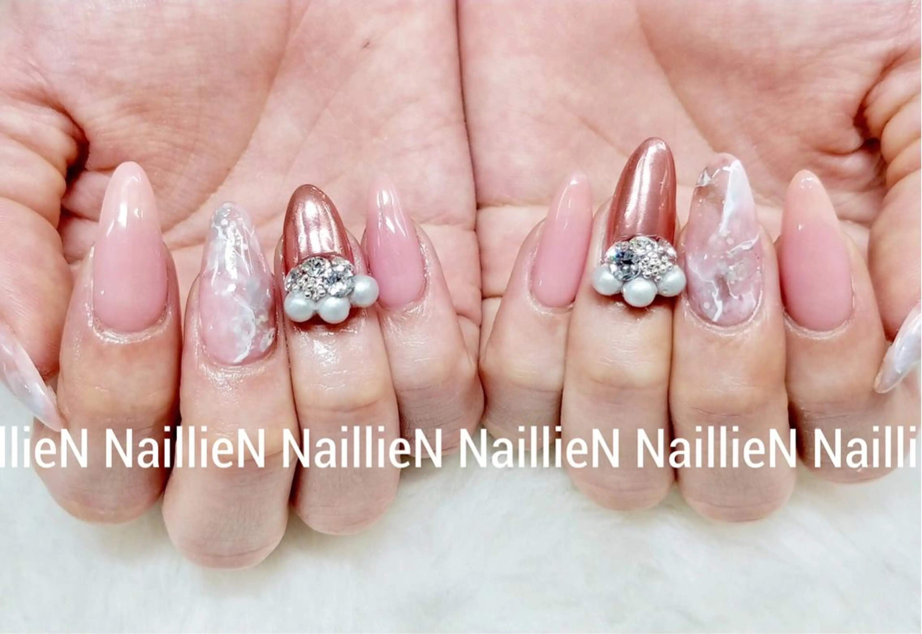 ネイル 大理石ネイル(マーブル) ピンク Nail lieNのネイルデザイン