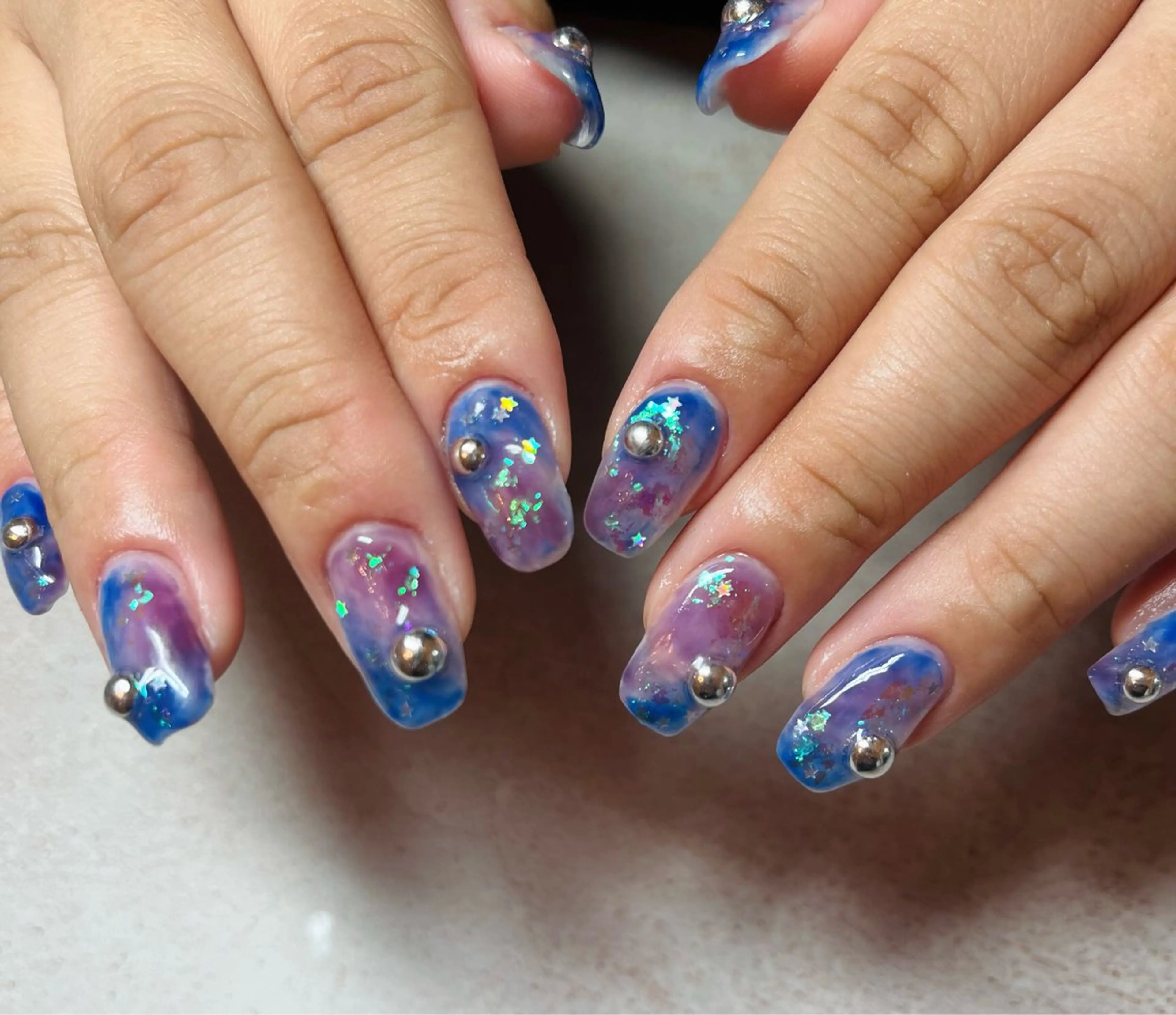 ネイル ブルー ニュアンスネイル パープル ハンドネイル HazeGrass NAILのネイルデザイン