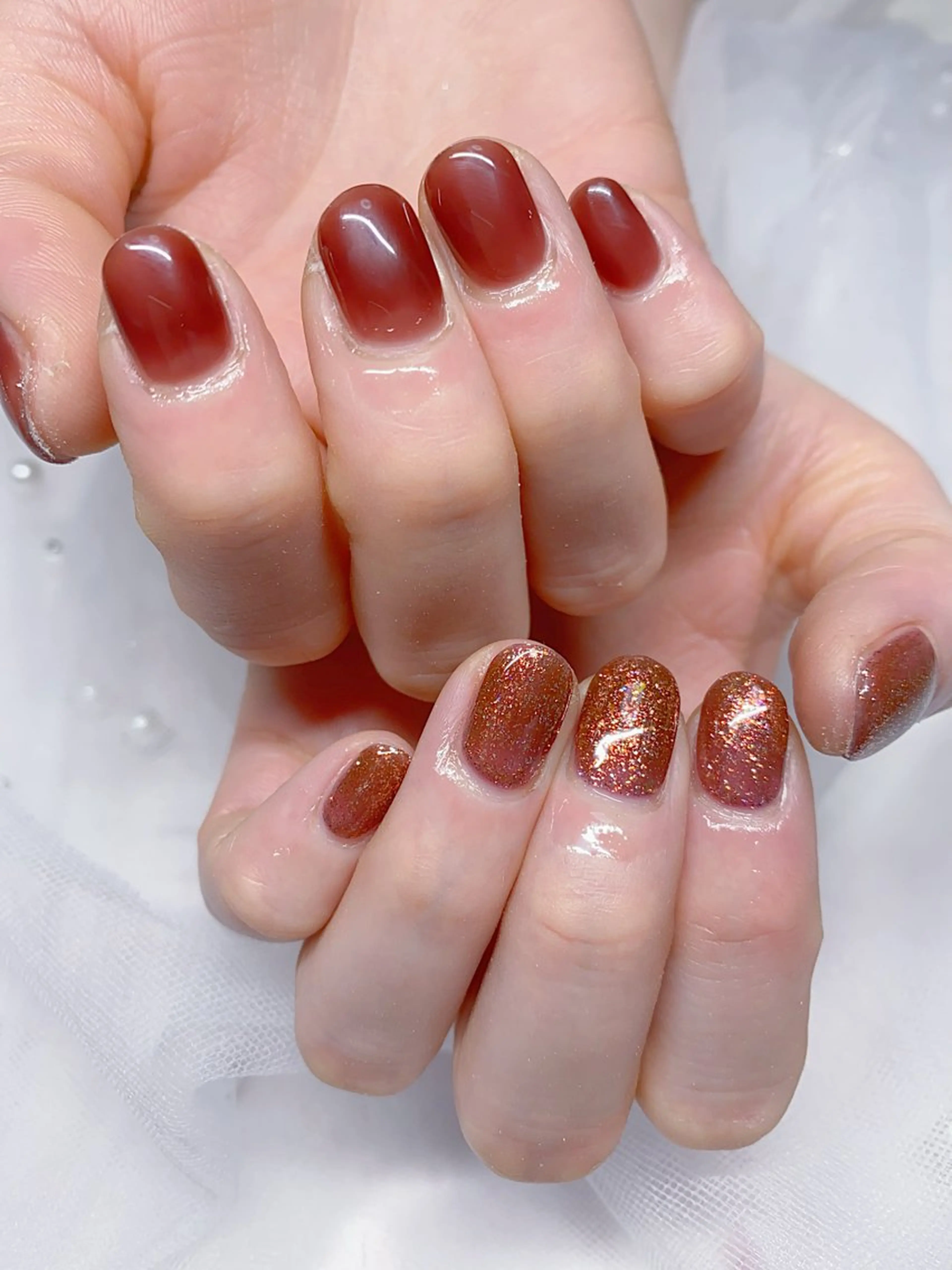 ネイル ブラウン クリアネイル ラメ(グリッター) ハンドネイル Jasmine nailsalon所属・ジャスミン ネイルサロンのネイルデザイン