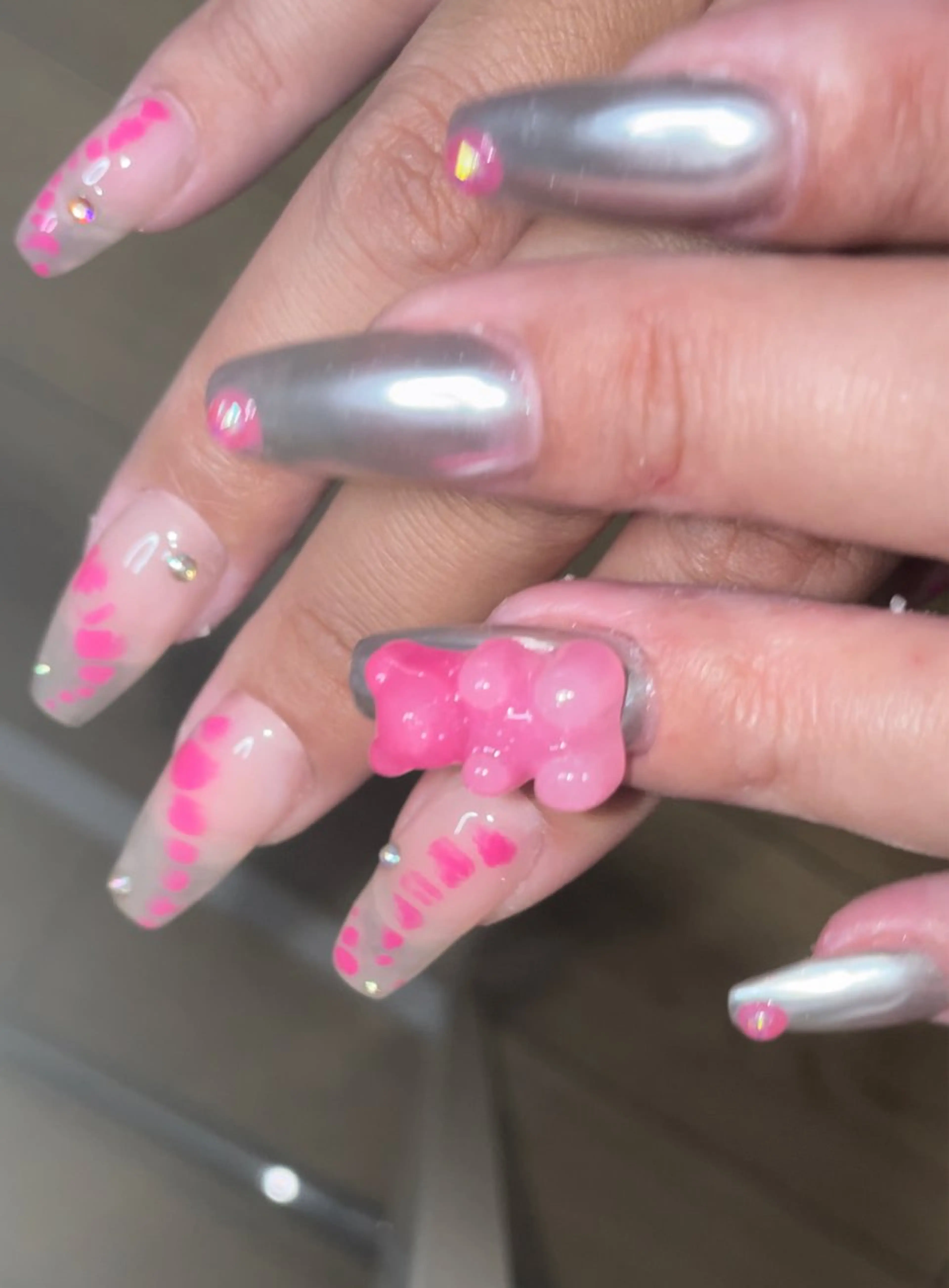 ネイル キラキラネイル ミラーネイル ニュアンスネイル ピンク ストーンネイル Ri-e's nailのネイルデザイン