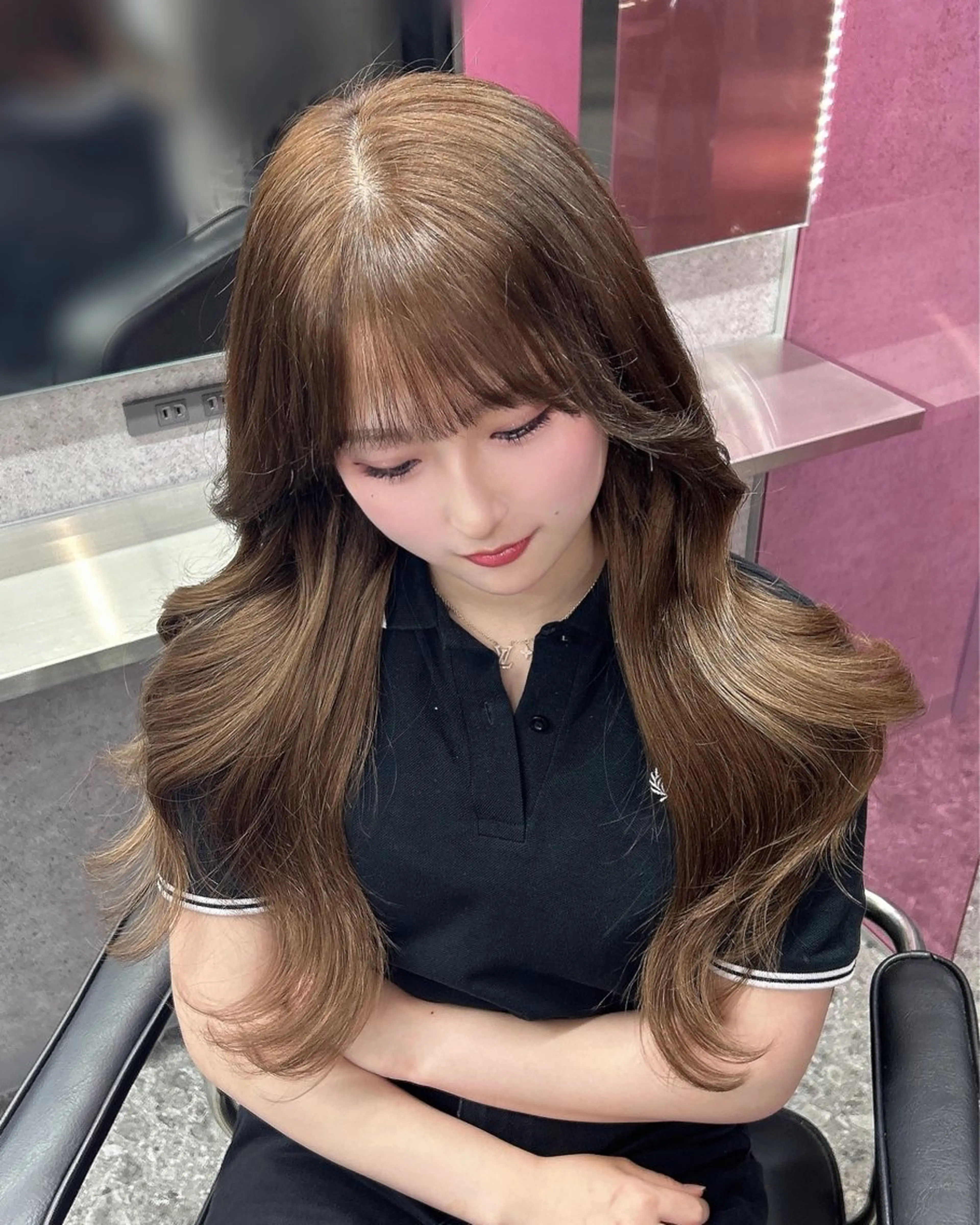 ロング カラー ベージュカラー エクステ ヘアカラー エクステ LANDS所属・nanaka 🤍韓国ワンホンヘアのヘアスタイル