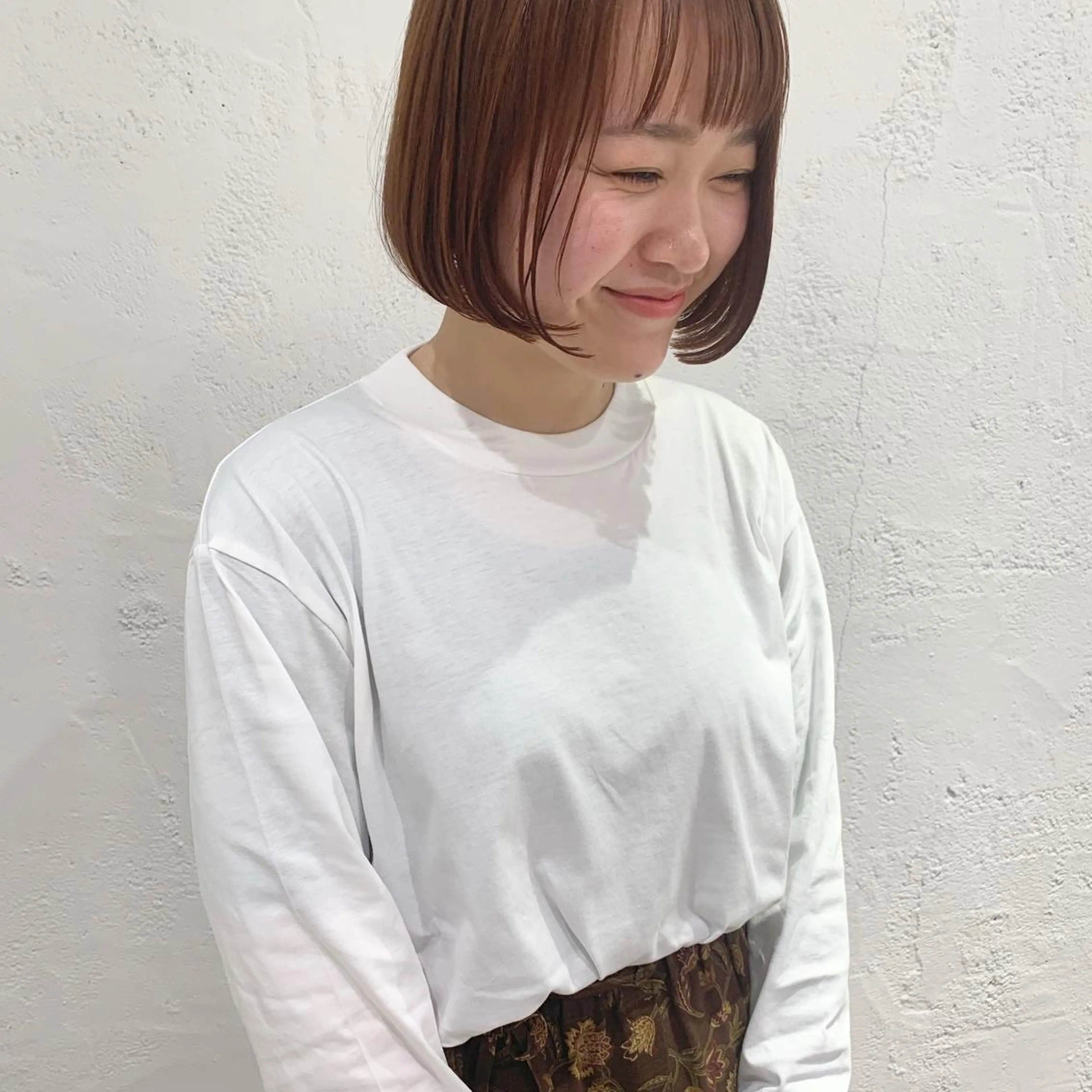 ミディアム カラー ヘアアレンジ オレンジ ボブ 🫧透明感カラー/ ボブ/小笠原🪽のヘアスタイル